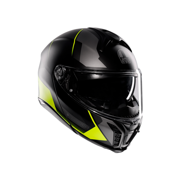 Agv Unisex Perception Matt Black/Yellow Fluo - Tourmodular - Motorbike Flip Up Helmet E2206, Size: Xs