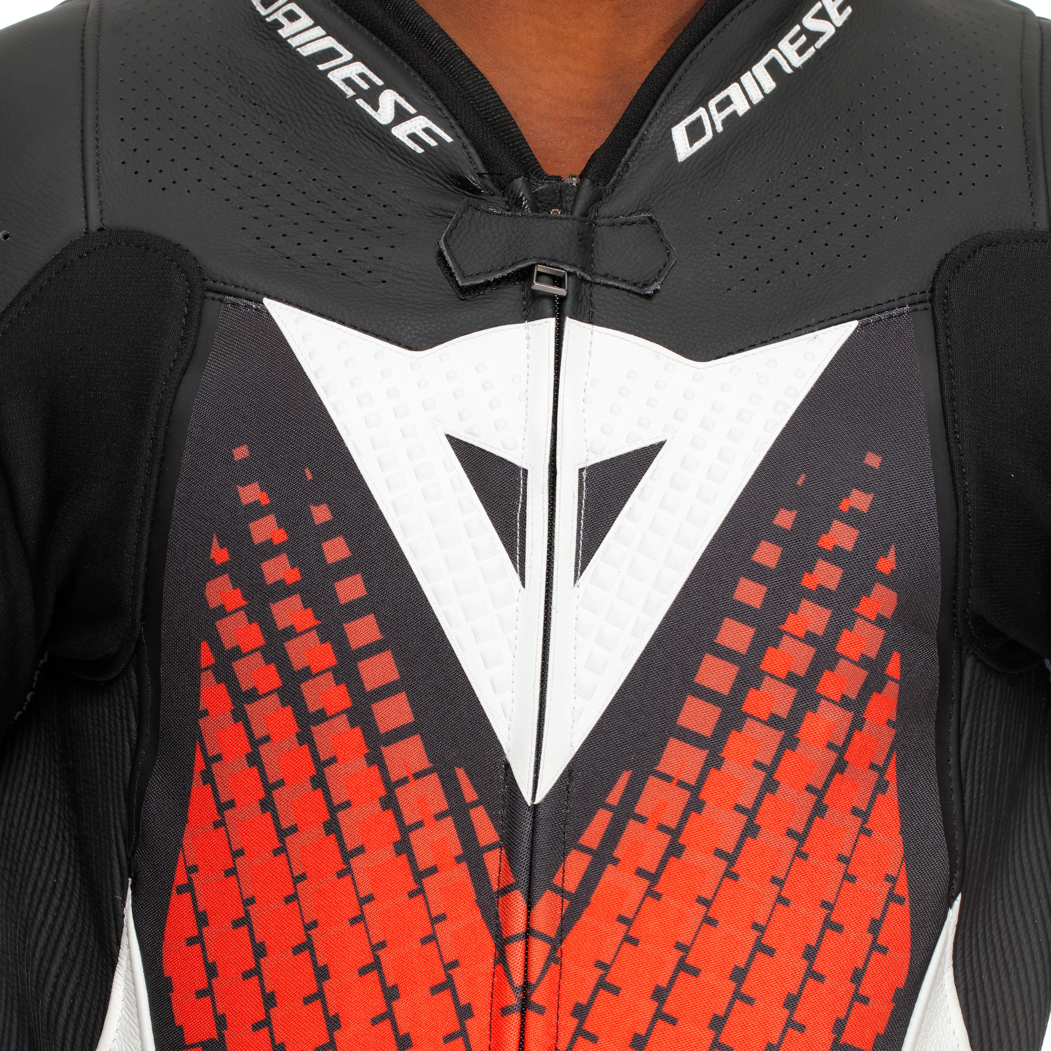 LAGUNA SECA 6 - PERFORATED ONE-PIECE LEATHER RACING SUIT - BLACK/WHITE/RED-FLUO - 9