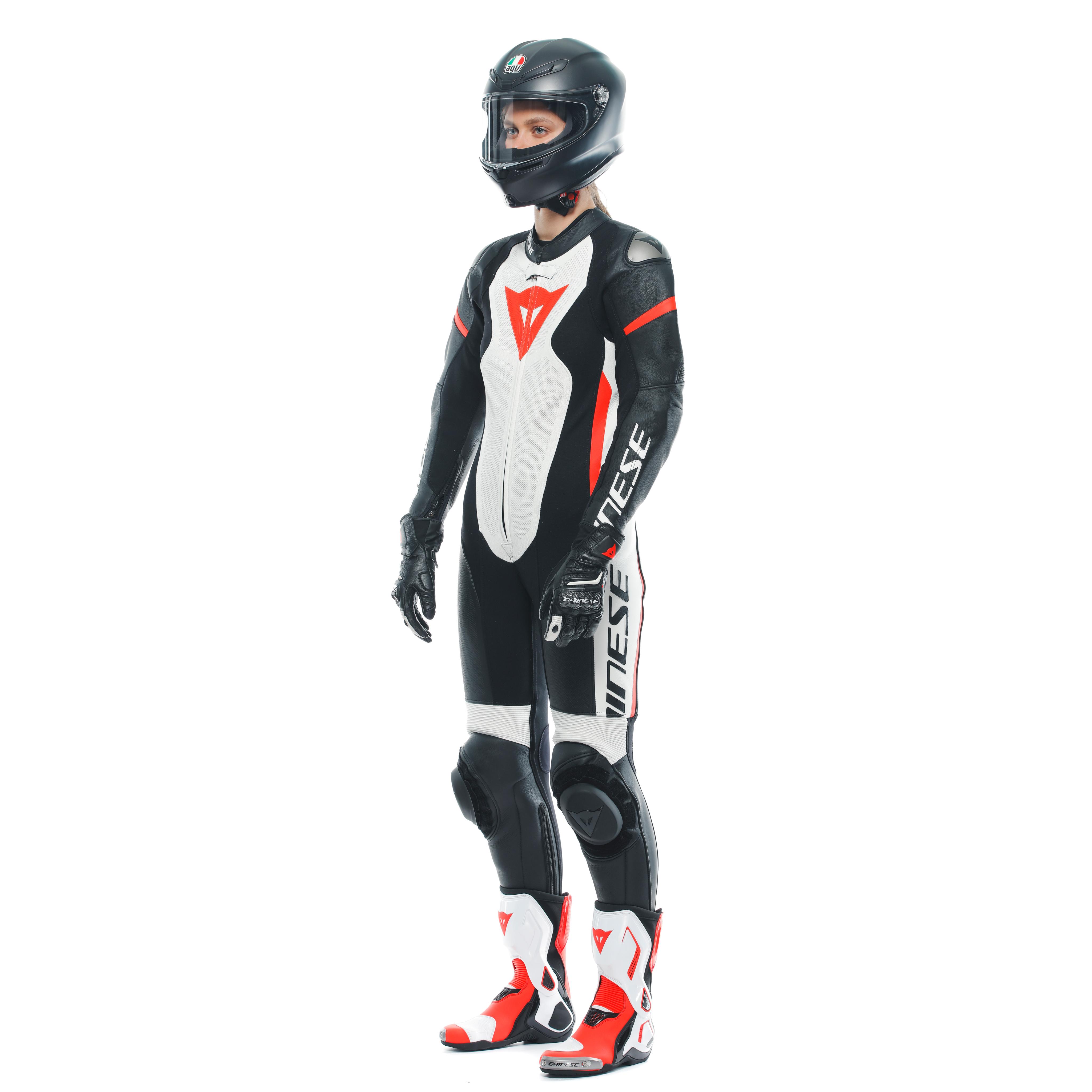 GROBNIK LADY LEATHER 1PC SUIT PERF - BLACK/WHITE/RED-FLUO - 4
