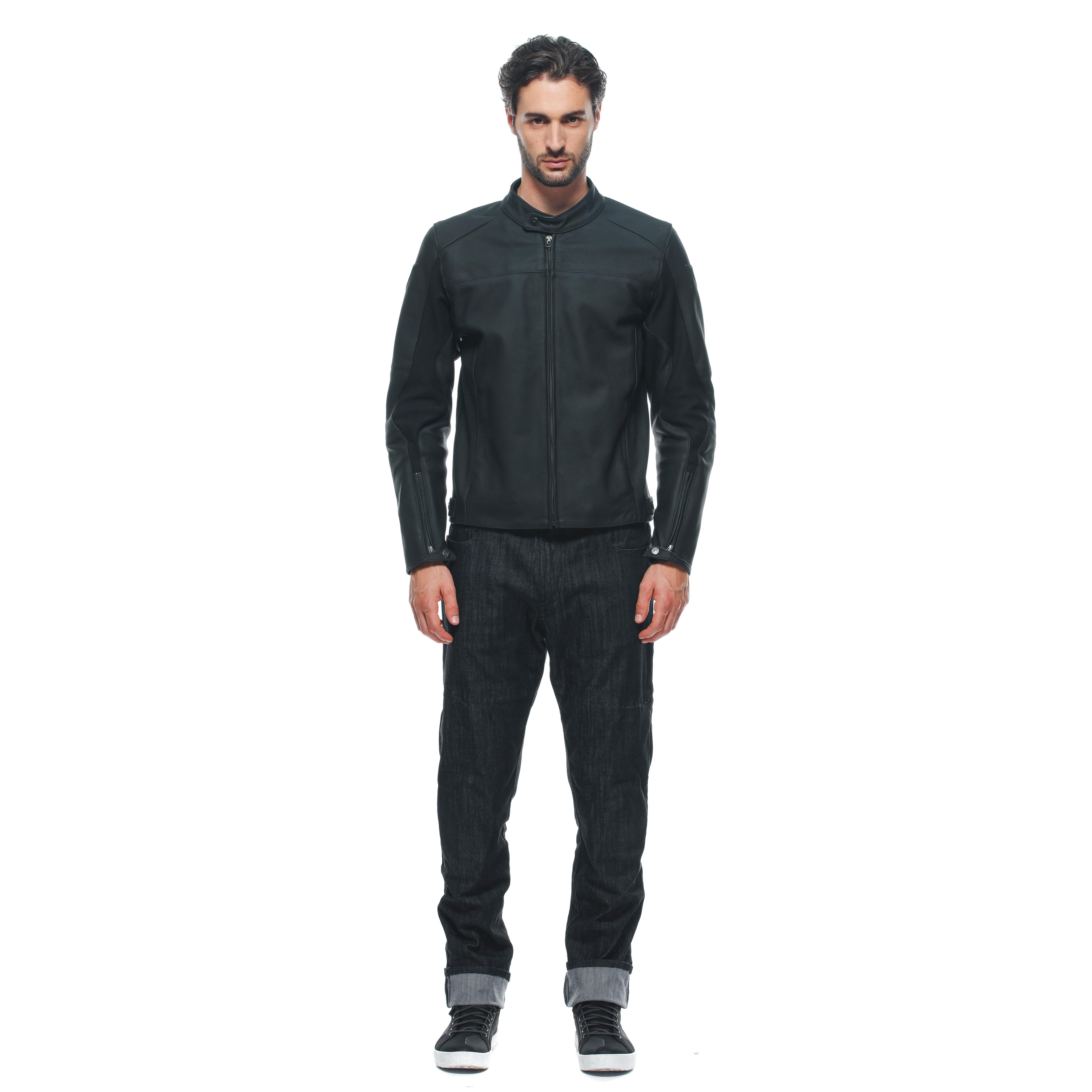 RAZON 2 - MEN'S MOTORCYCLE PERFORATED LEATHER JACKET - BLACK - 3