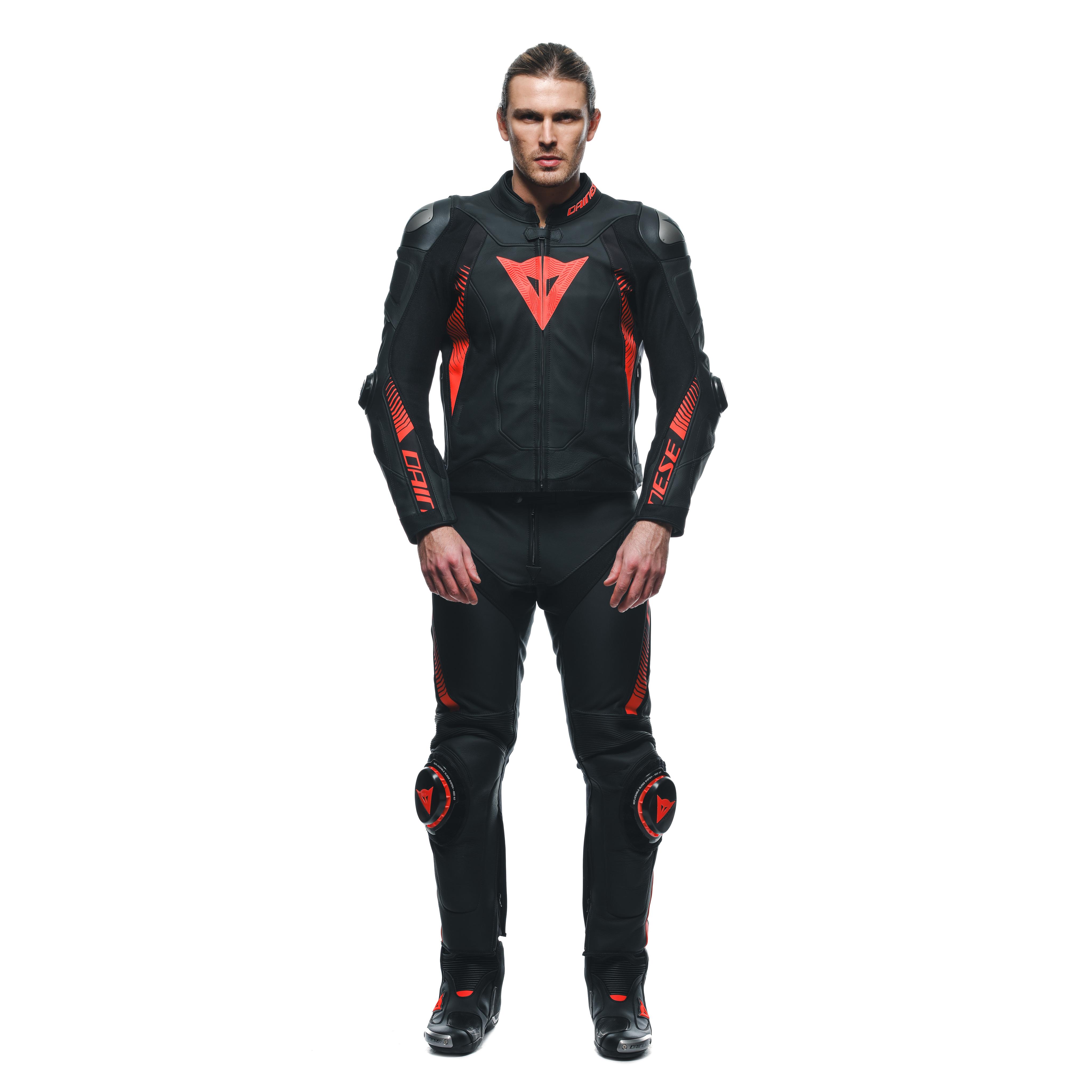 SUPER SPEED - MEN'S MOTORCYCLE LEATHER PANTS - BLACK/RED FLUO - 3