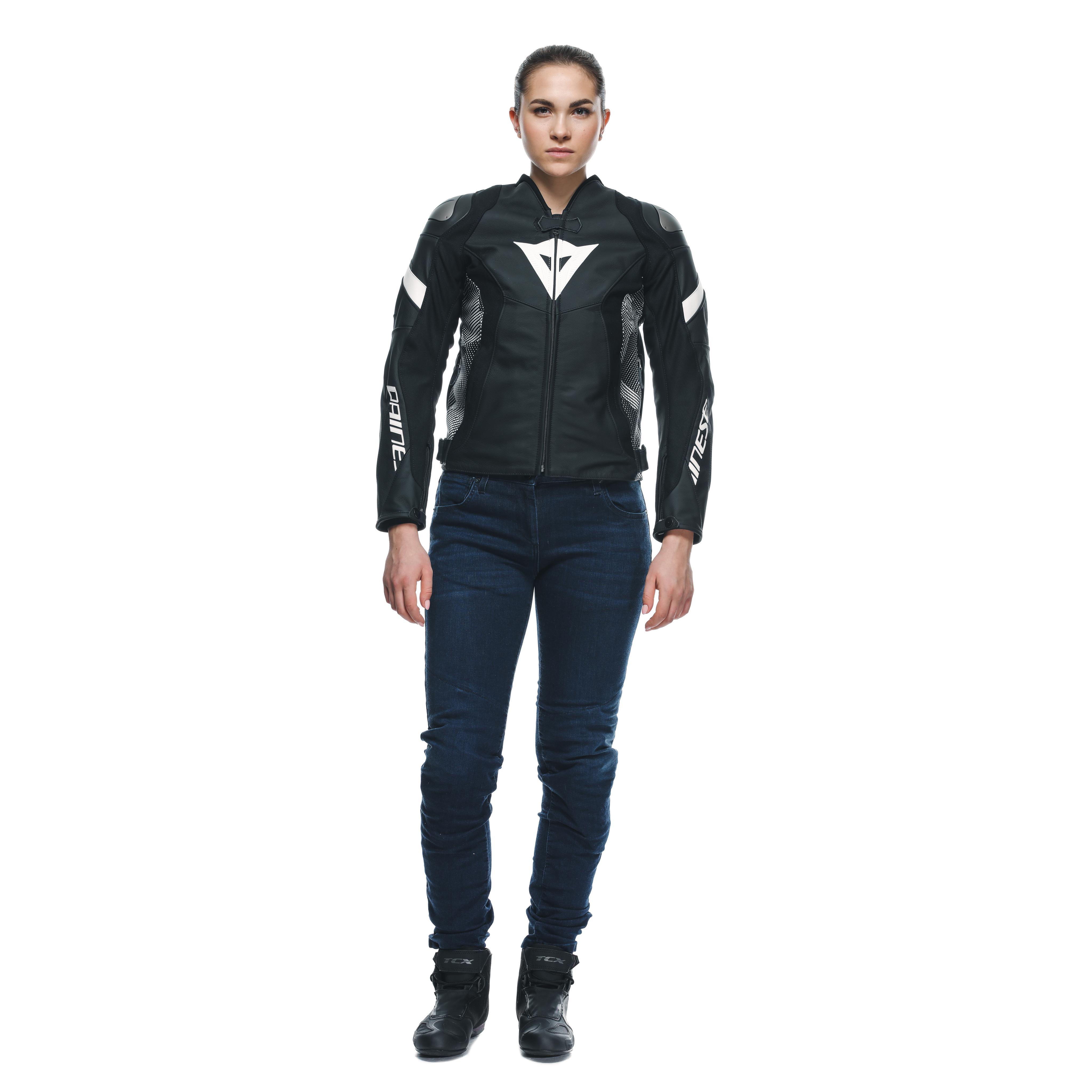 AVRO 5 - WOMEN'S MOTORCYCLE LEATHER JACKET - BLACK/BLACK/WHITE - 3