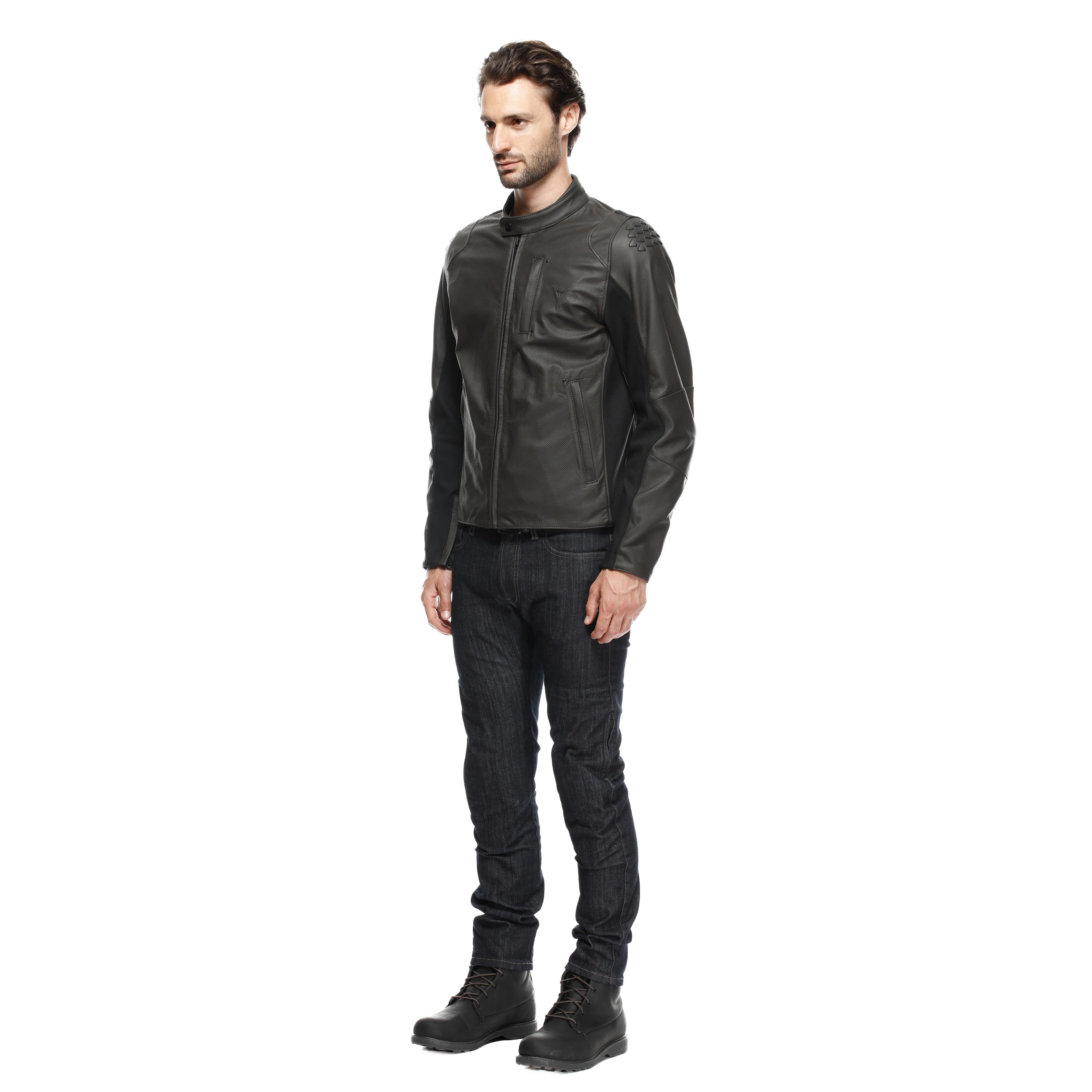 ISTRICE - MEN'S MOTORCYCLE PERFORATED LEATHER JACKET - DARK-BROWN - 4