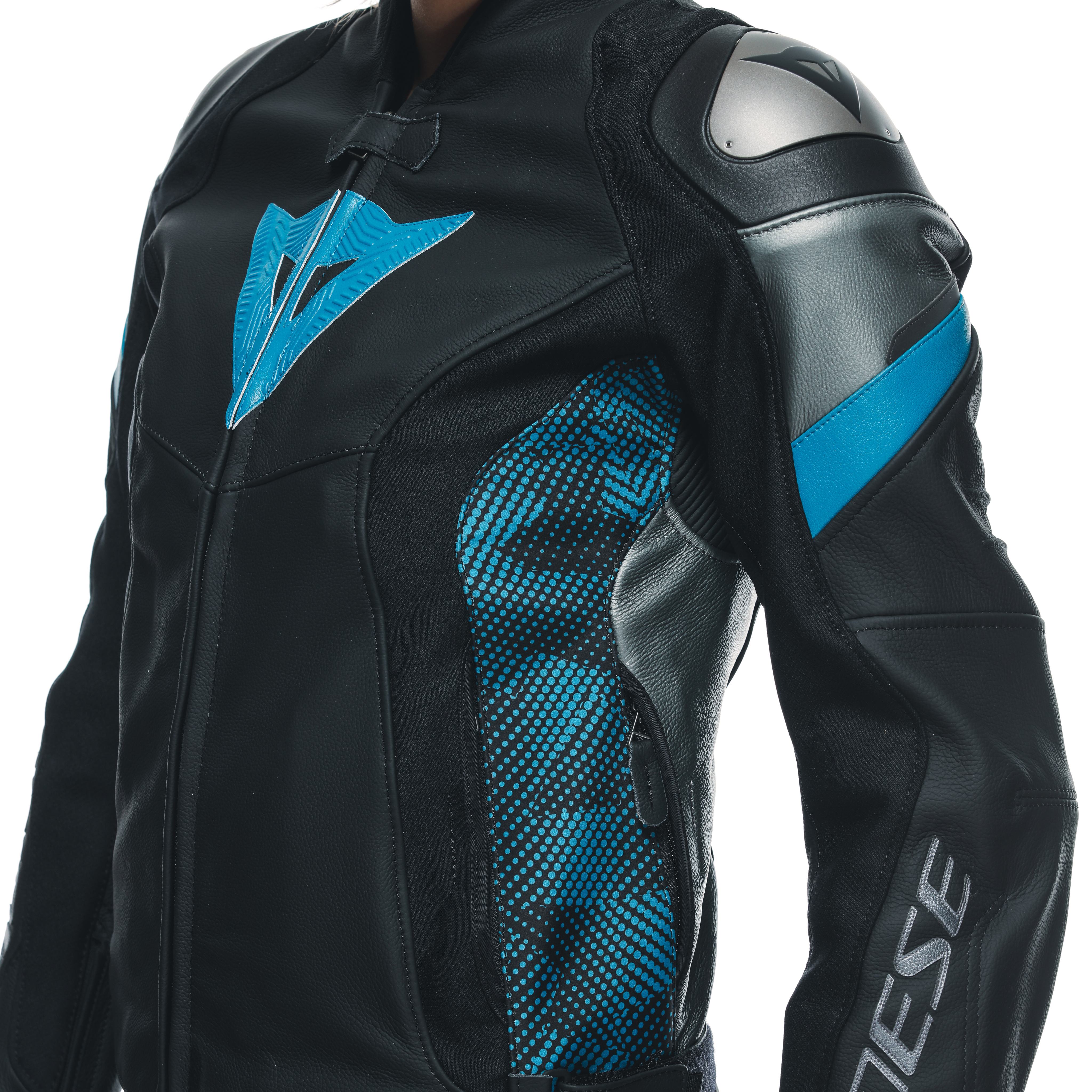 AVRO 5 - WOMEN'S MOTORCYCLE LEATHER JACKET | BLACK/TEAL/ANTHRACITE