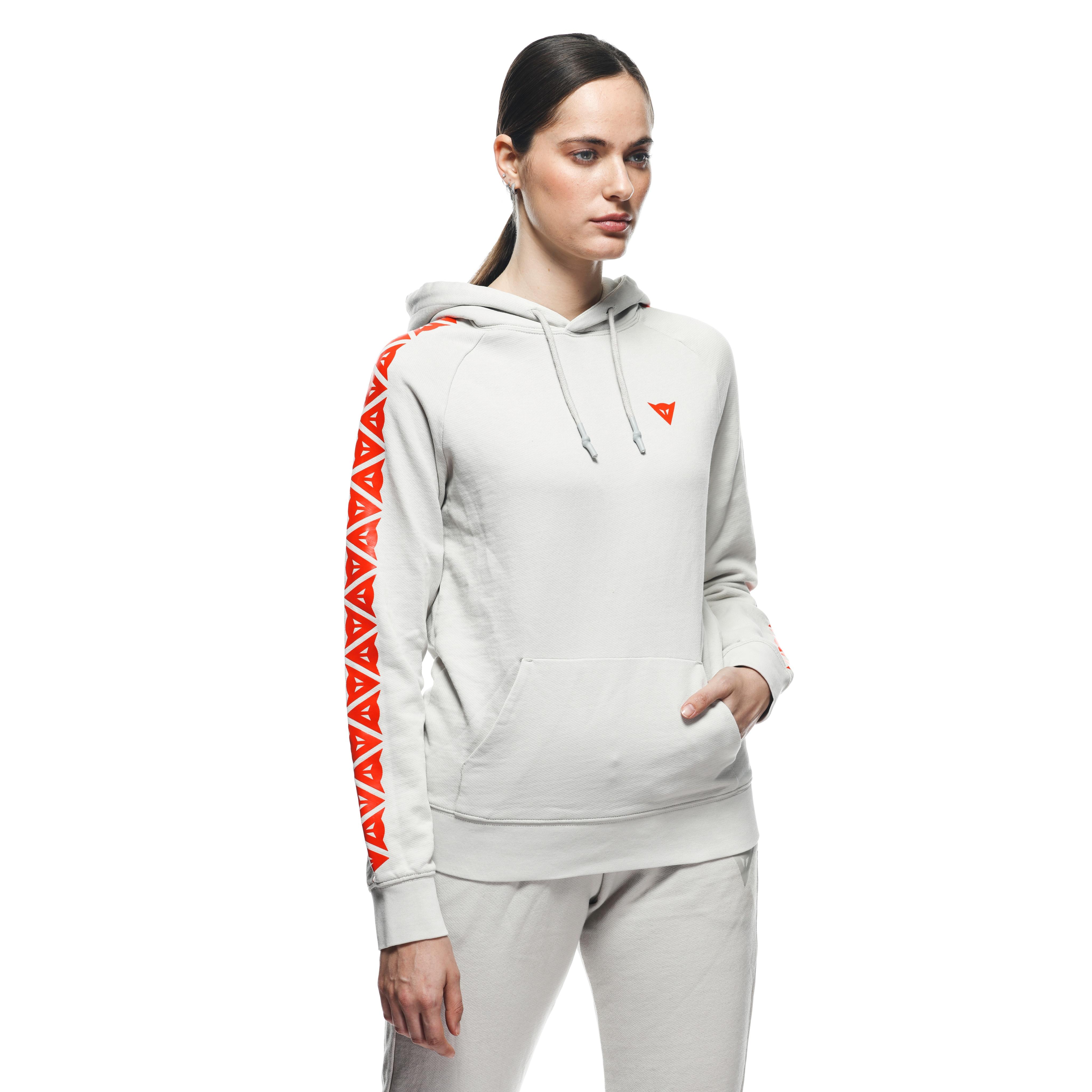 DAINESE STRIPES - WOMEN'S HOODIE - LIGHT-GRAY/FLUO-RED - 6