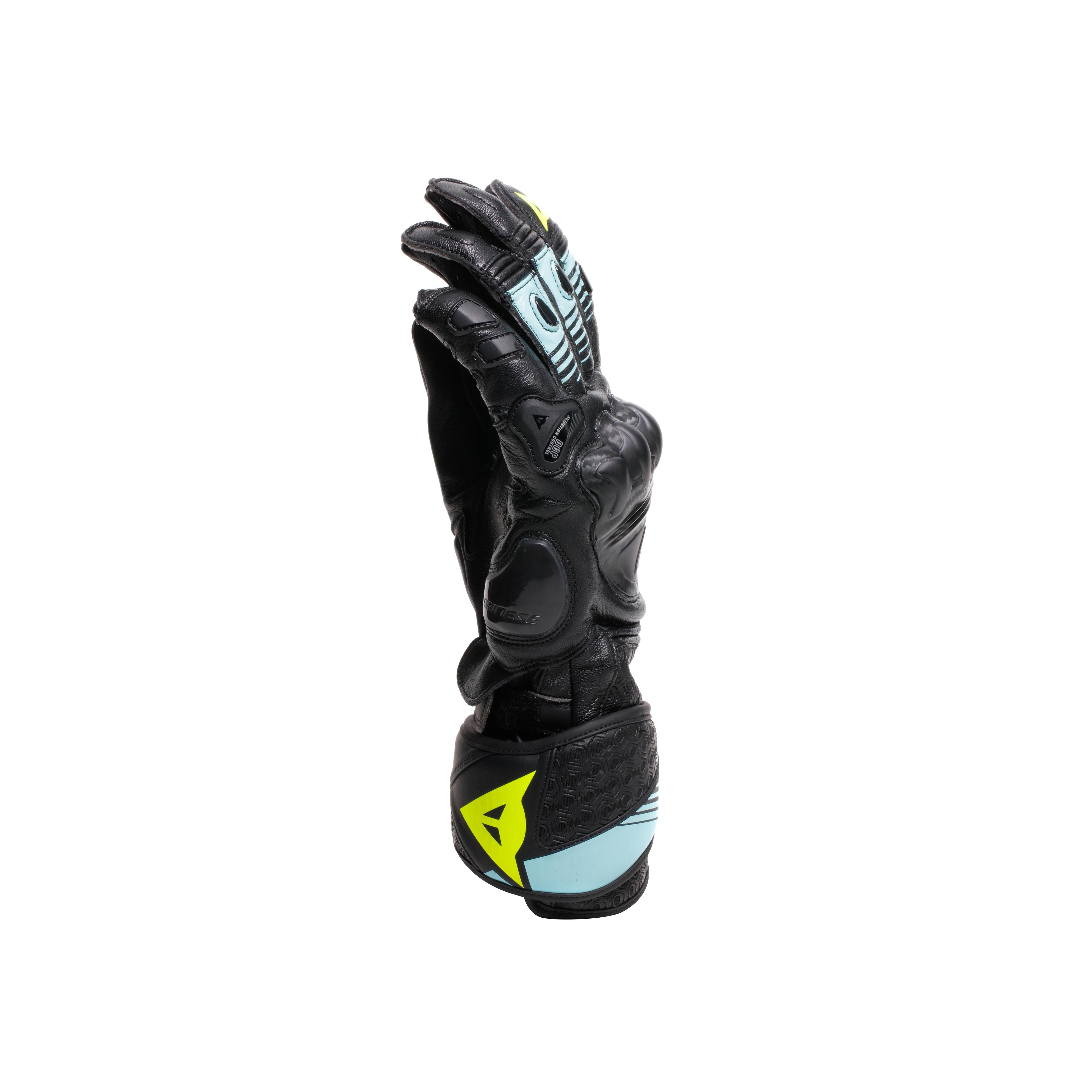 FIERO - LEATHER RACING MOTORCYCLE GLOVES - BLACK/WATER/YELLOW FLUO - 4