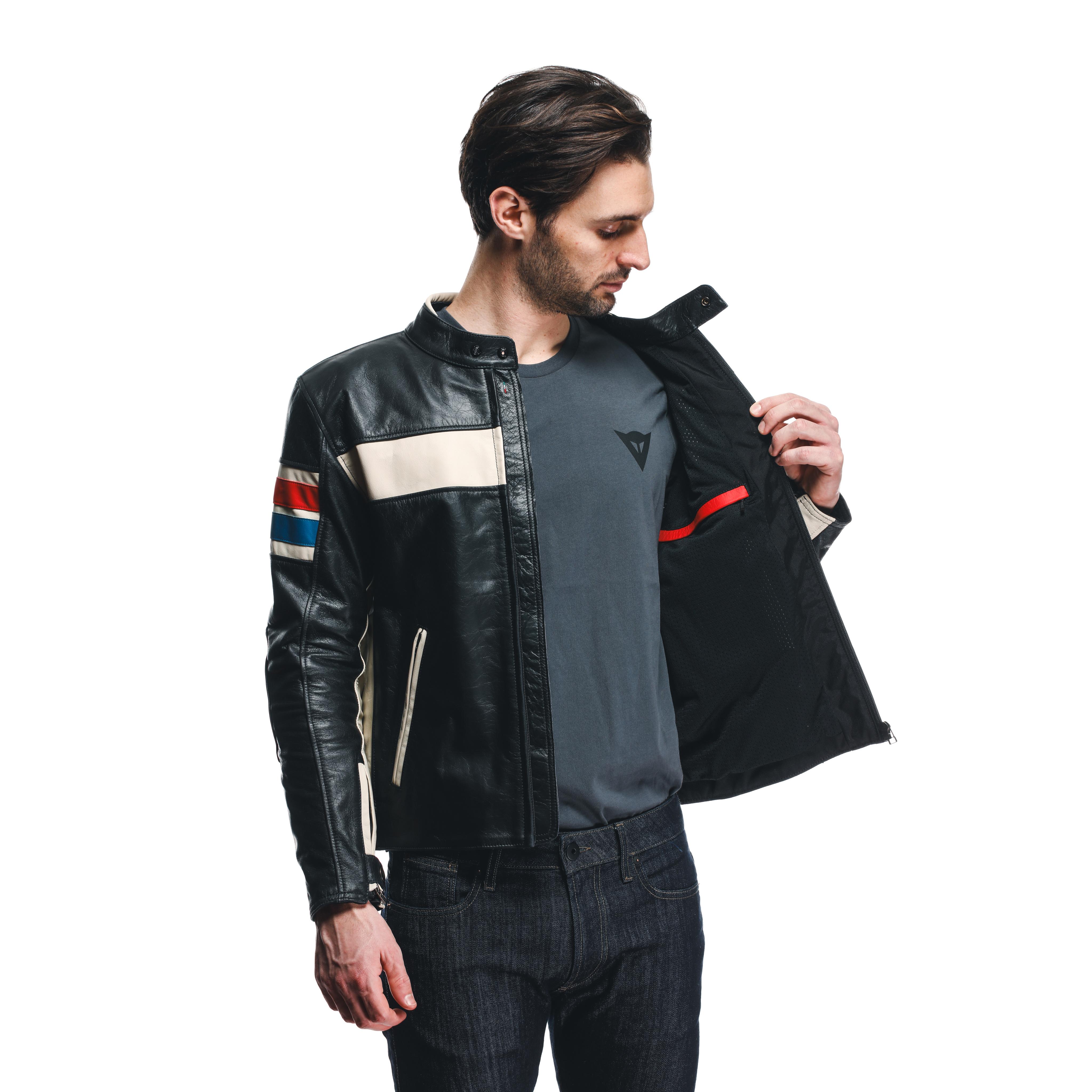 HF D1 - MEN'S MOTORCYCLE LEATHER JACKET | BLACK/RED/BLUE | Dainese