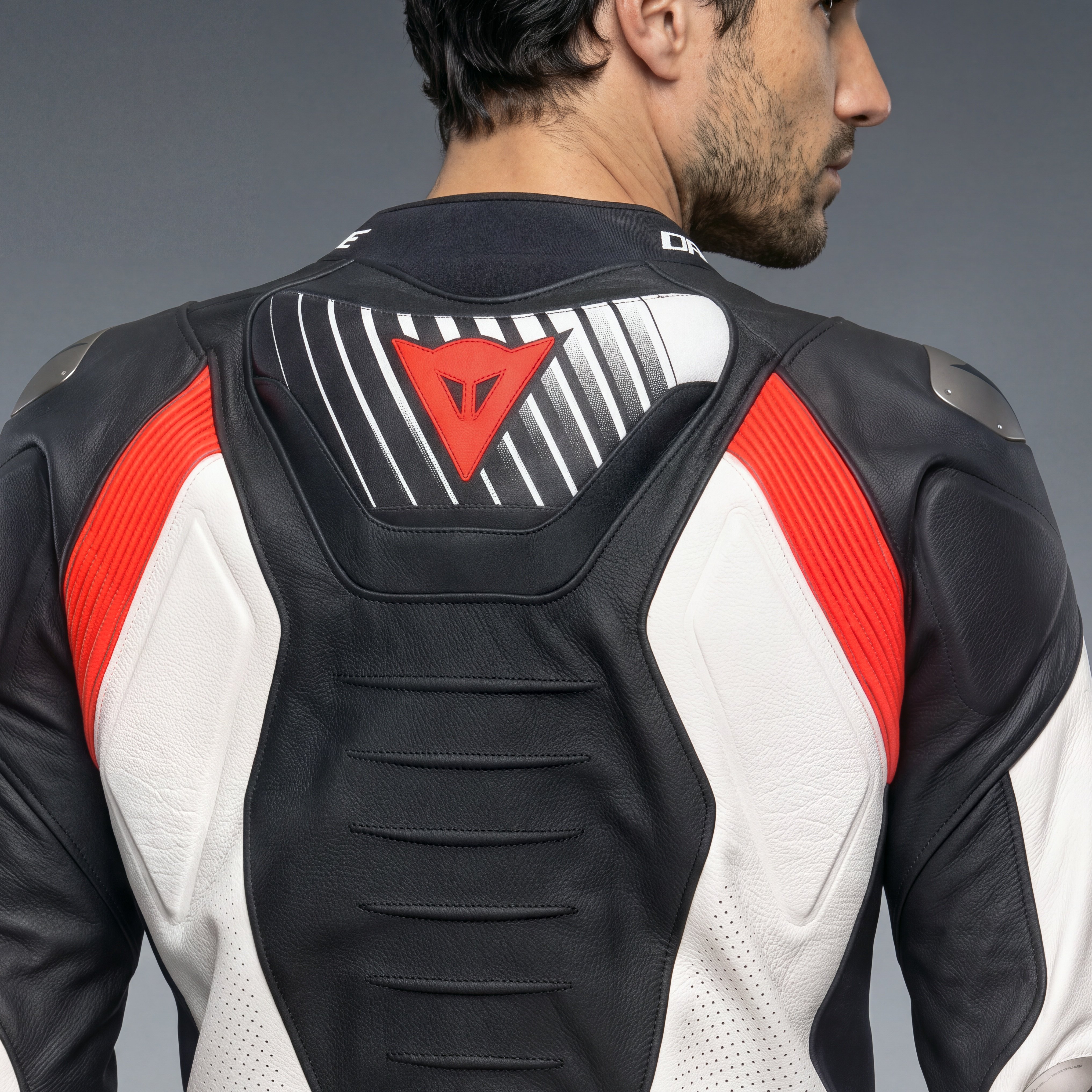 SUPER SPEED 5 - PERFORATED LEATHER MOTORCYCLE JACKET MEN - BLACK/WHITE/RED-FLUO - 6
