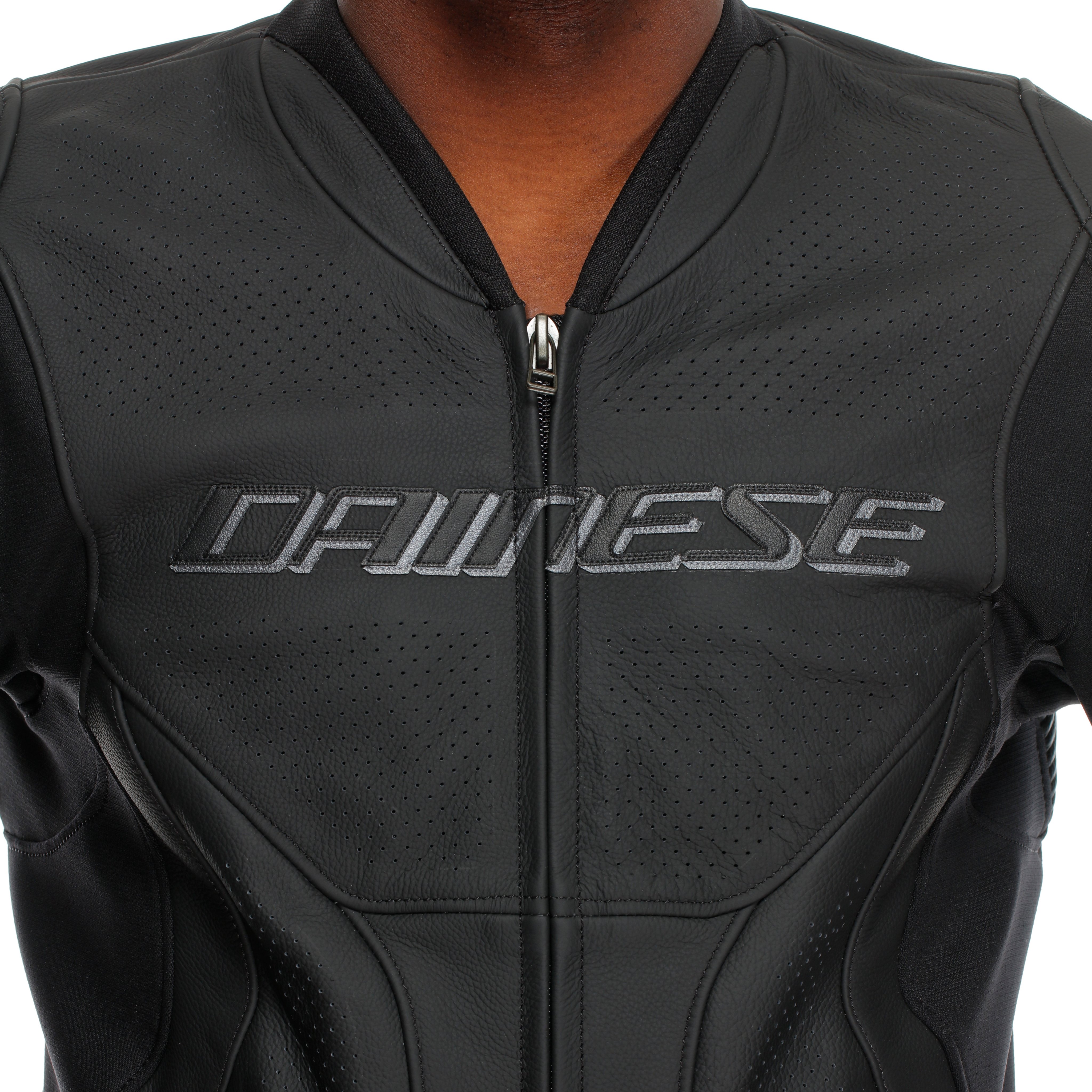 RACING 5 - MEN PERFORATED LEATHER MOTORCYCLE JACKET | BLACK/BLACK