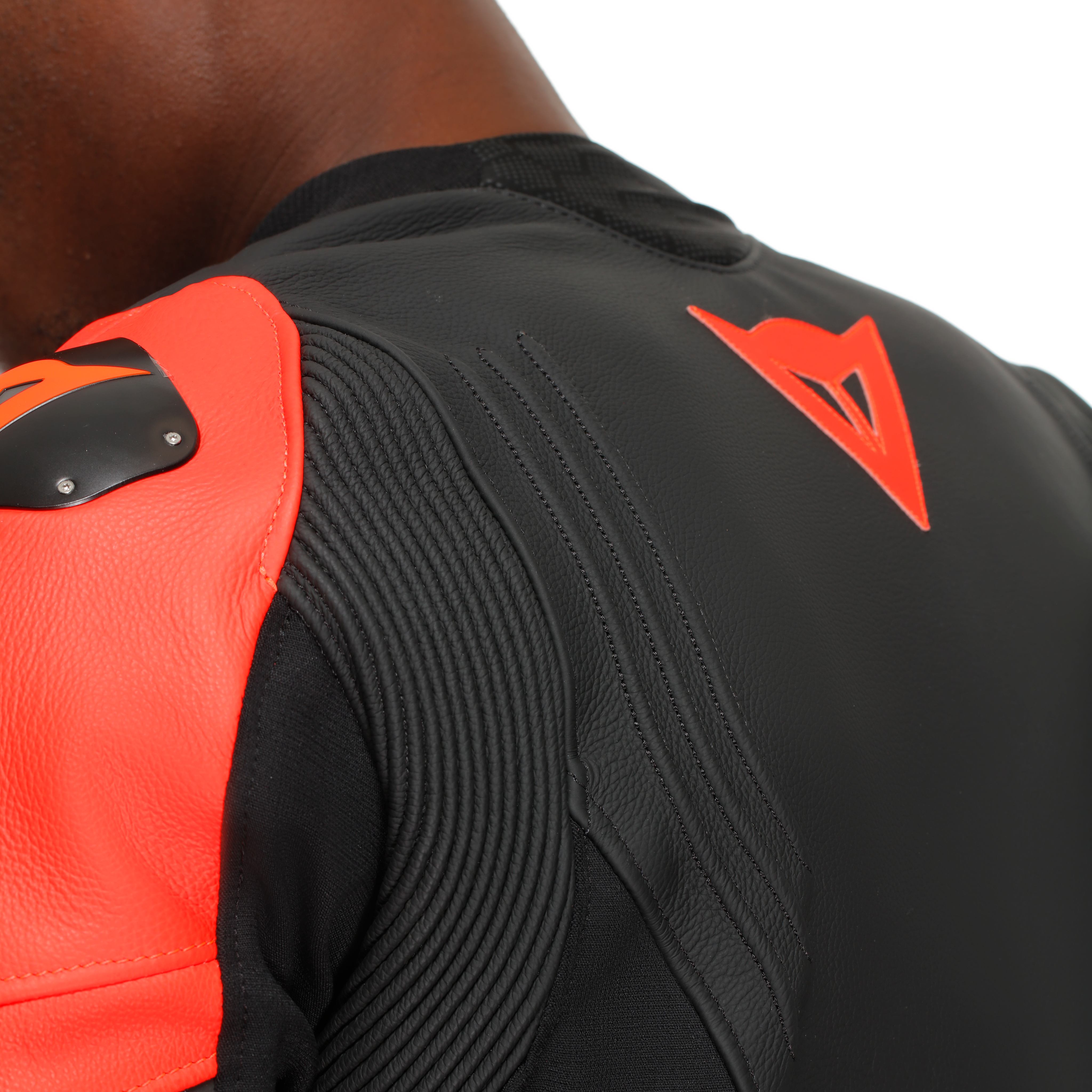 RACING 5 - MEN LEATHER MOTORCYCLE JACKET | BLACK/BLACK/RED-FLUO