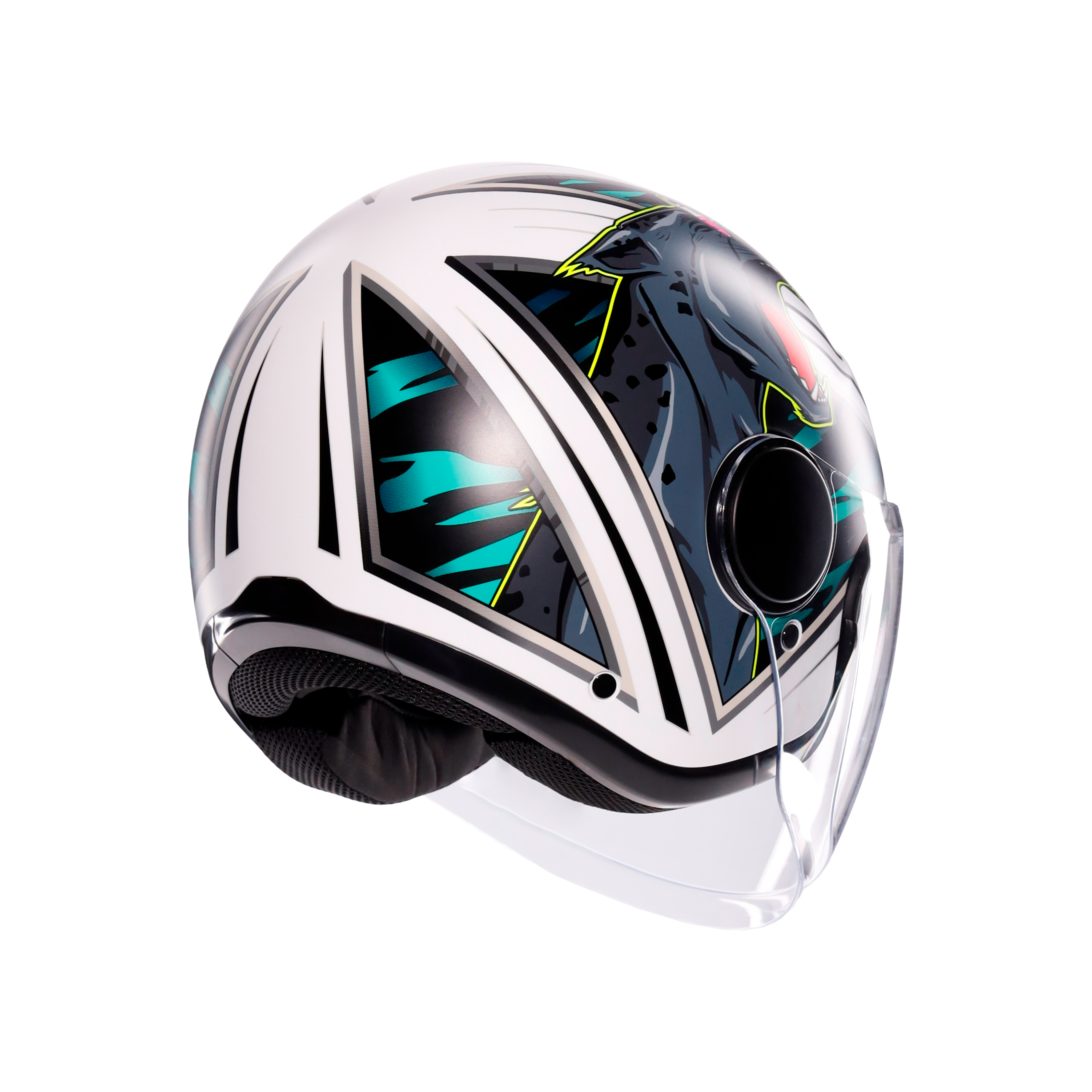 ETERES GHEPARD MATT WHITE/BLACK/GREEN - CASQUE MOTO JET E2206 -  - 4