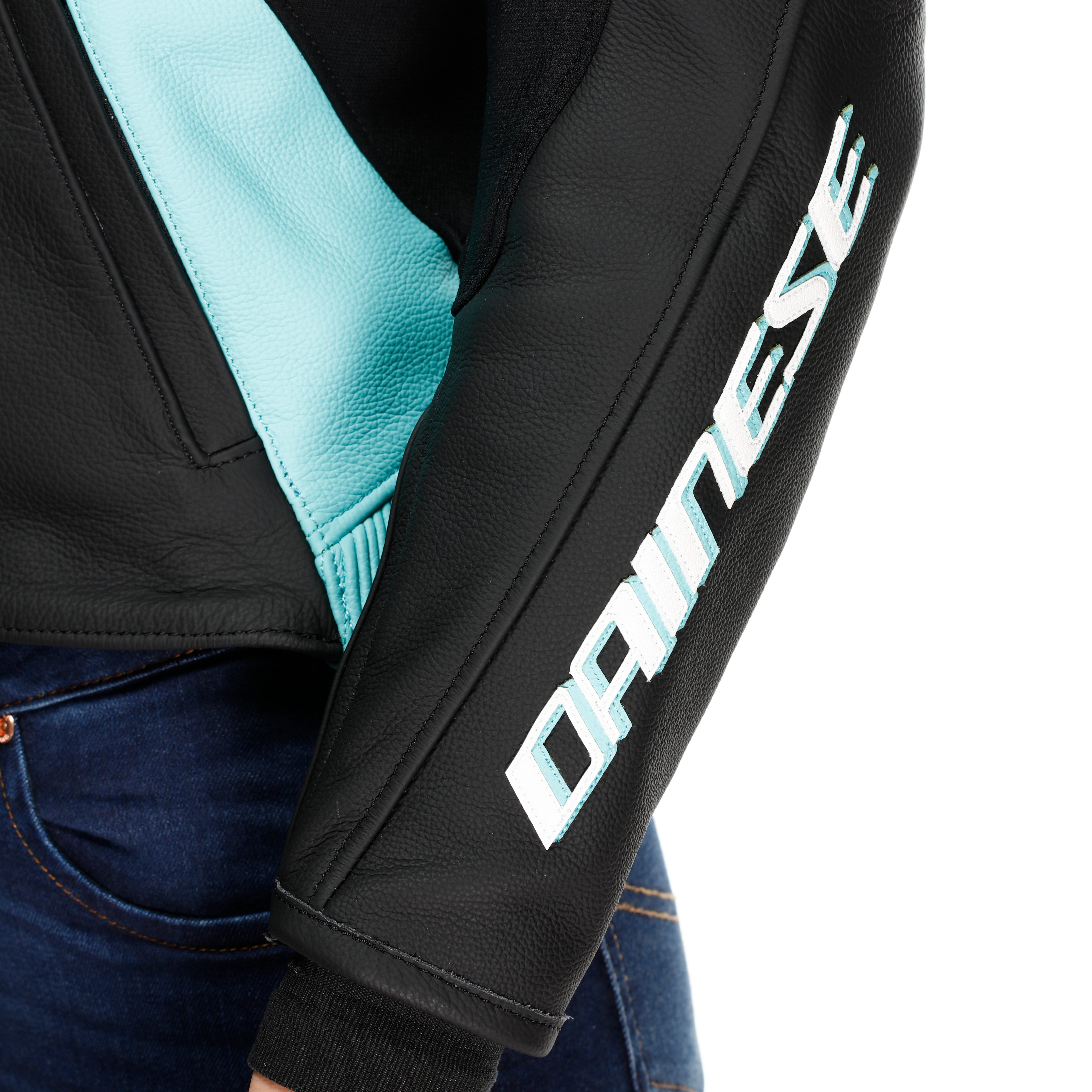 RACING 5 - DAMEN-MOTORSCHUTZJACKE AUS LEDER - BLACK/WATER - 8