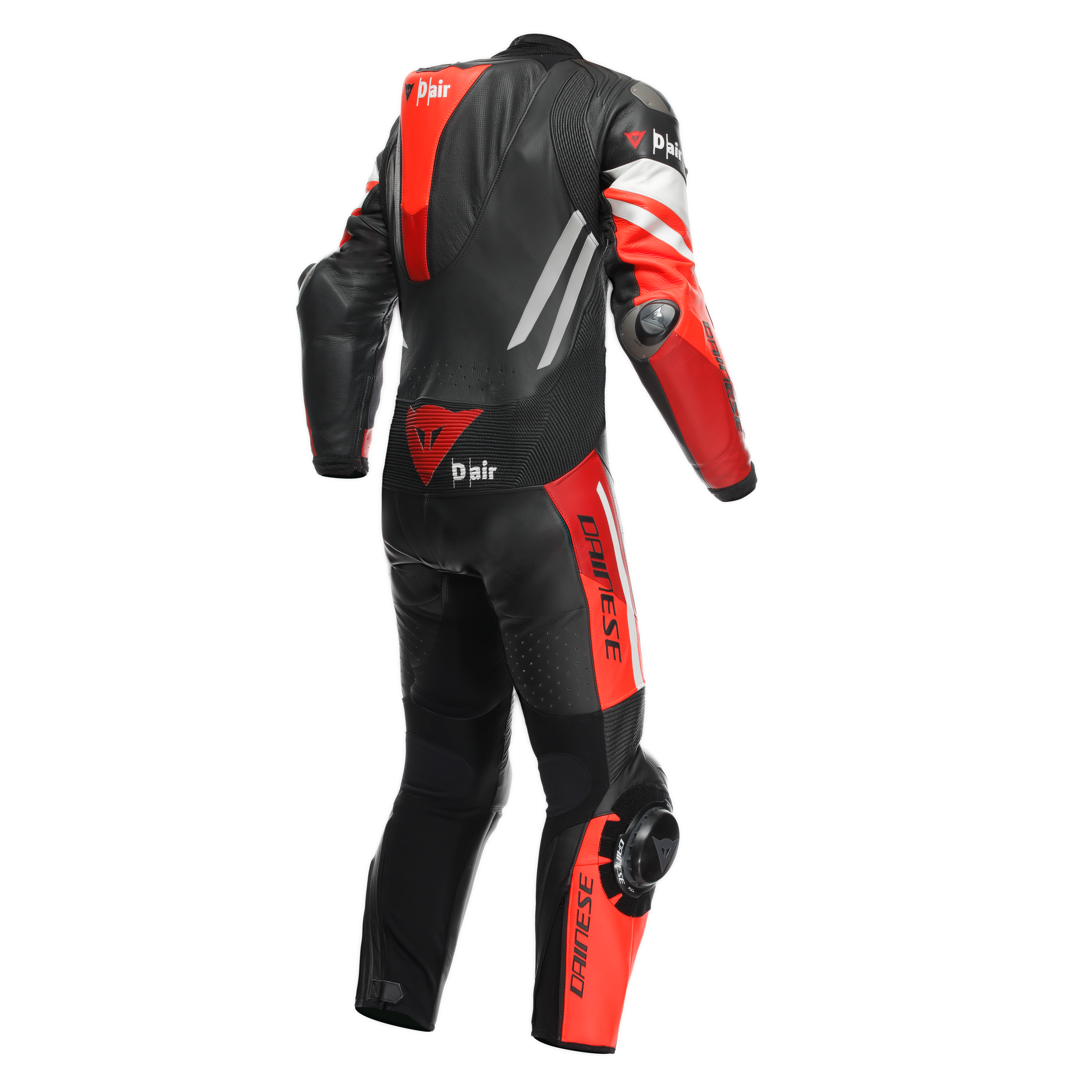 MISANO 3 D-AIR&reg; - MEN'S 1-PIECE MOTORCYCLE PERFORATED LEATHER SUIT WITH AIRBAG - BLACK/RED/RED-FLUO - 2
