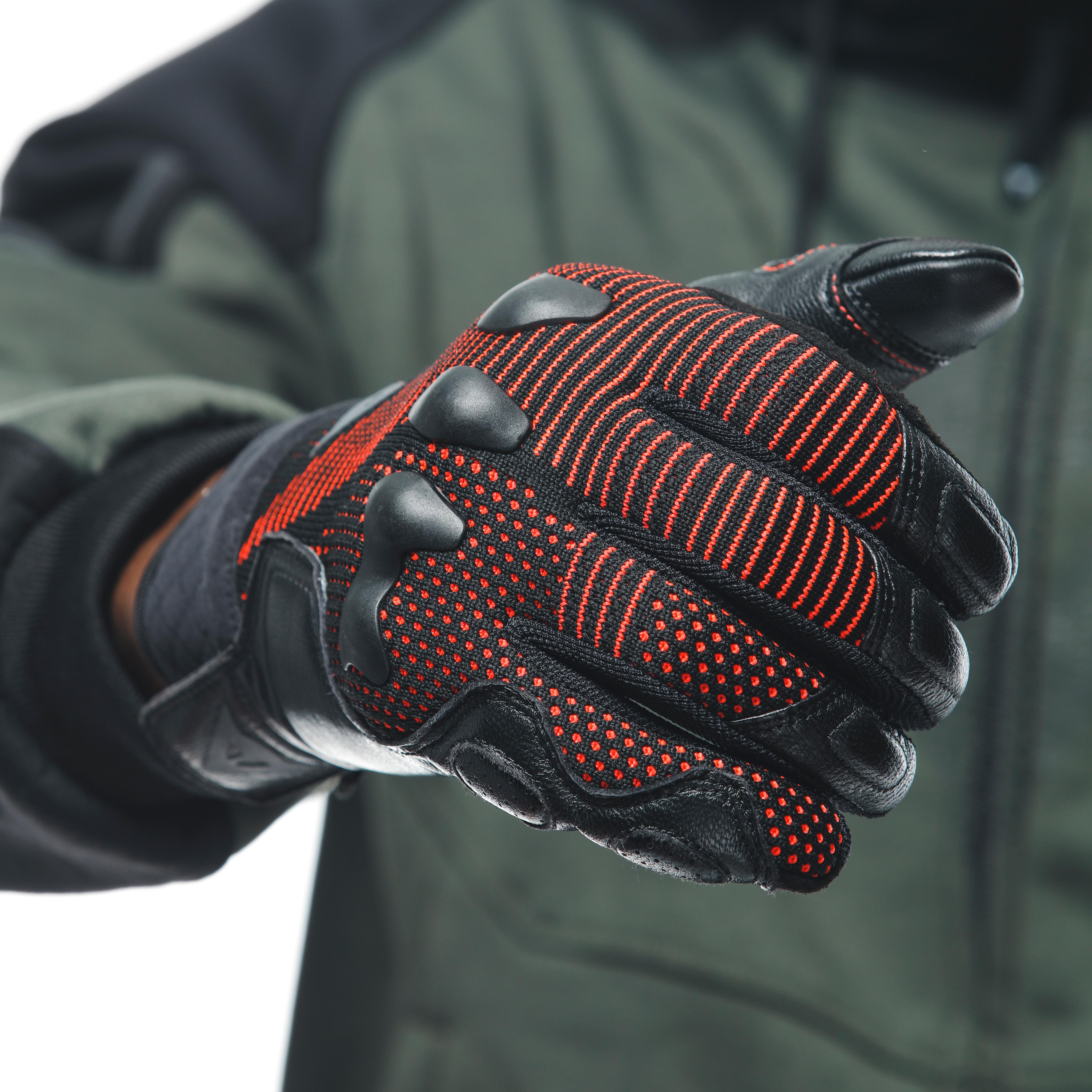 UNRULY ERGO-TEK - MEN'S MOTORCYCLE TEXTILE GLOVES - BLACK/FLUO-RED - 17