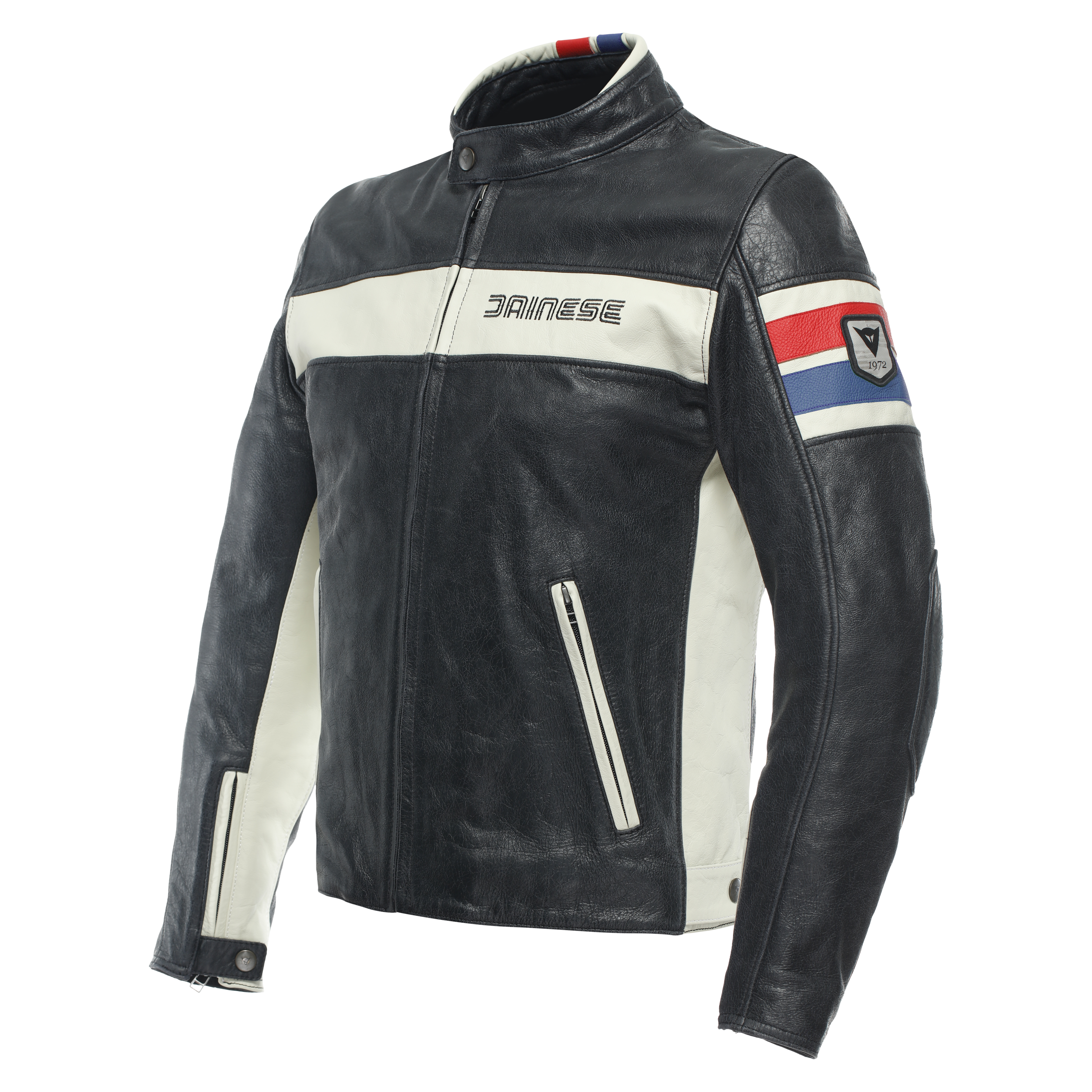 HF D1 - MEN'S MOTORCYCLE LEATHER JACKET - BLACK/RED/BLUE - 1