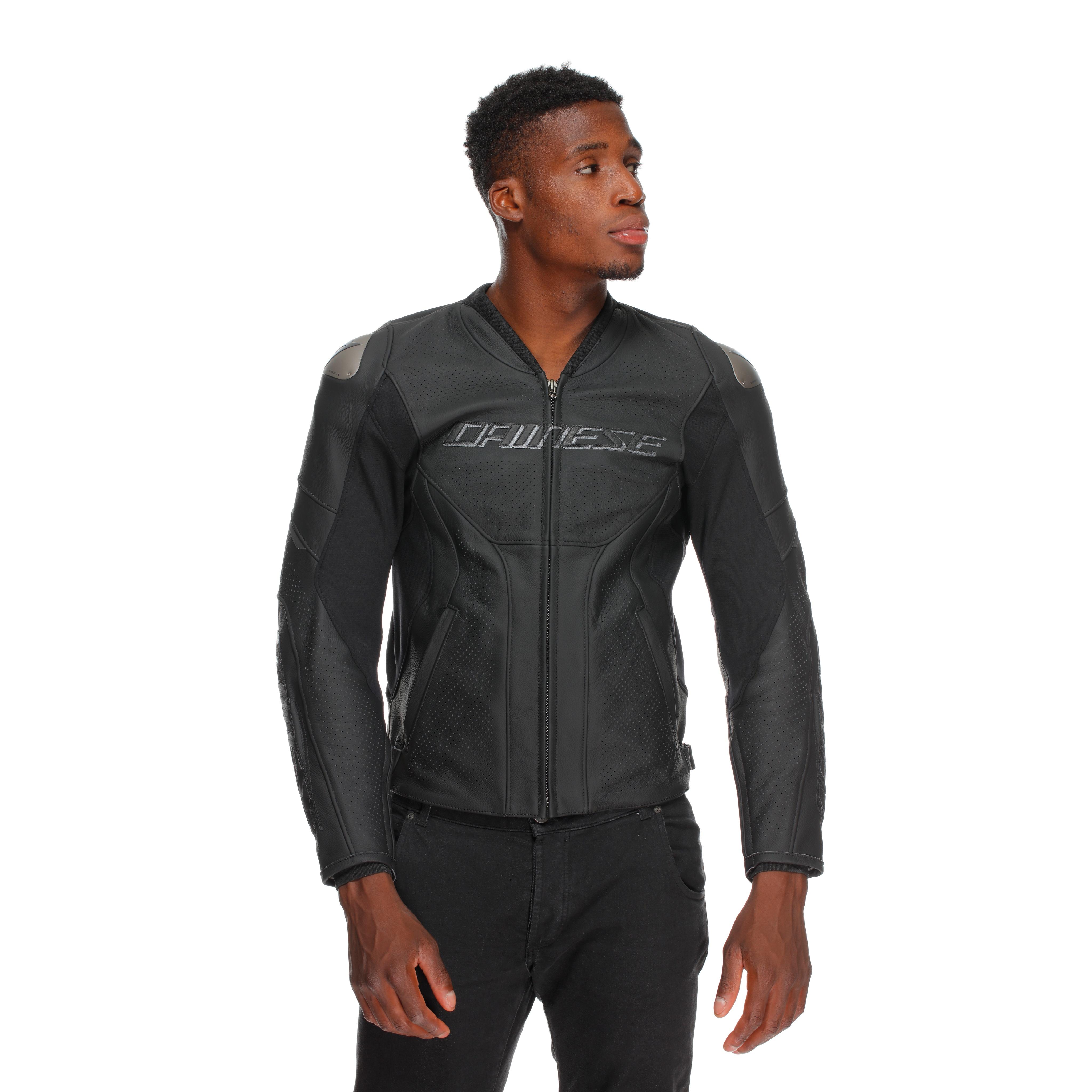 RACING 5 &ndash; PERFORIERTE LEDER-MOTORRADJACKE HERREN - GR&Ouml;SSE SHORT/TALL (S/T) - BLACK/BLACK/BLACK - 4