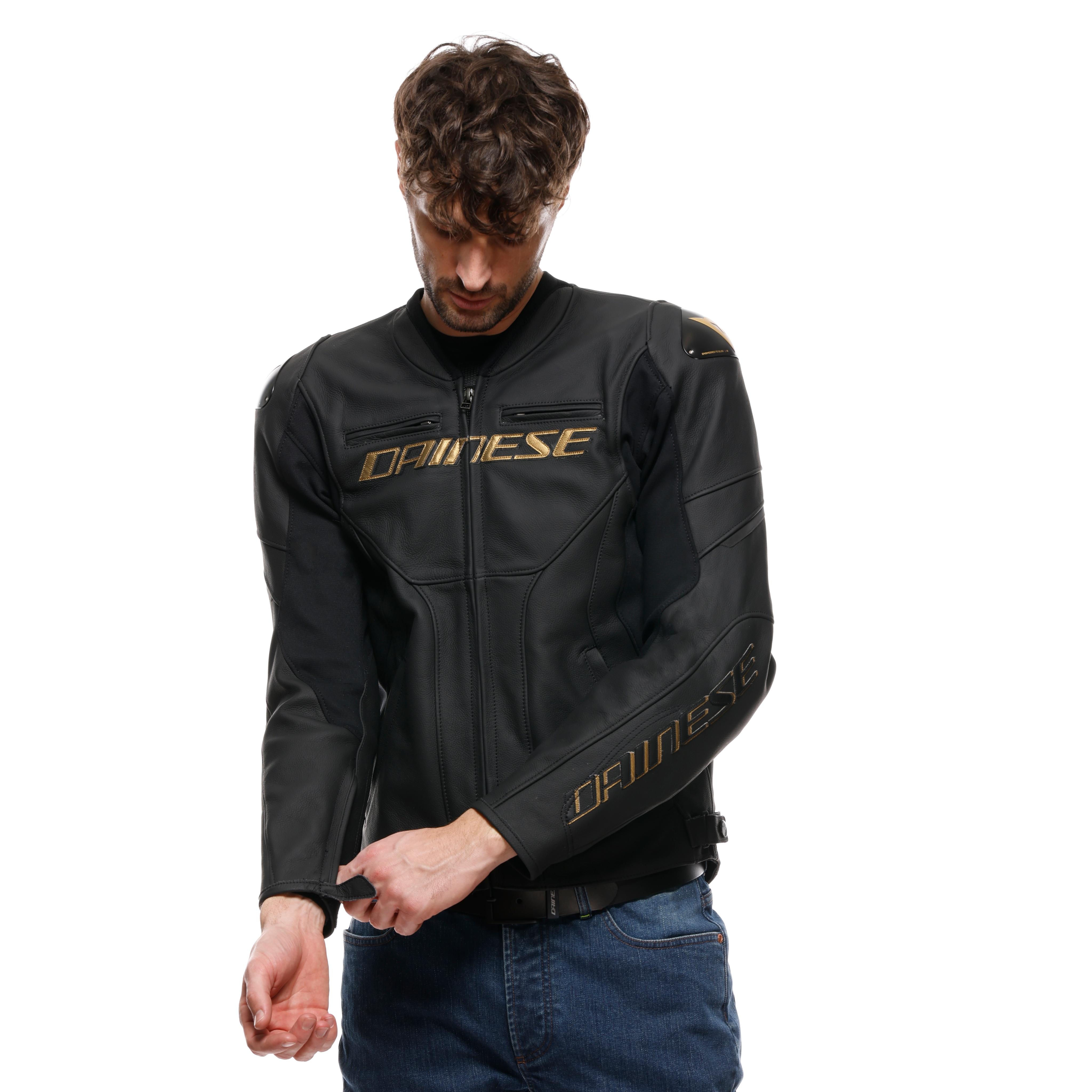 RACING 5 - HERREN MOTORRADJACKE AUS LEDER - BLACK/GOLD - 3
