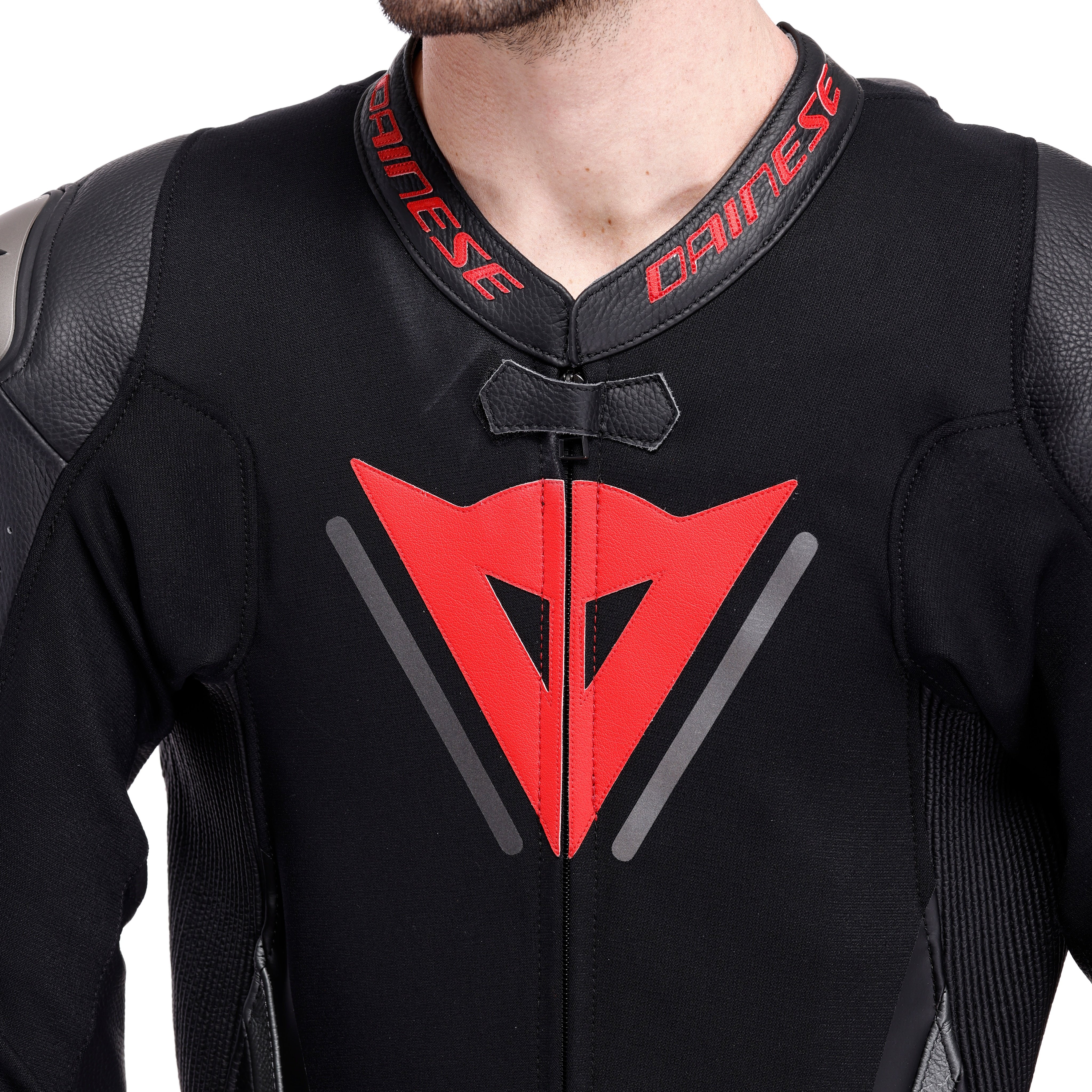 DEMON SPRINT - MEN'S ONE-PIECE PERFORATED LEATHER MOTORCYCLE SUIT - BLACK/BLACK/RED-LAVA - 6