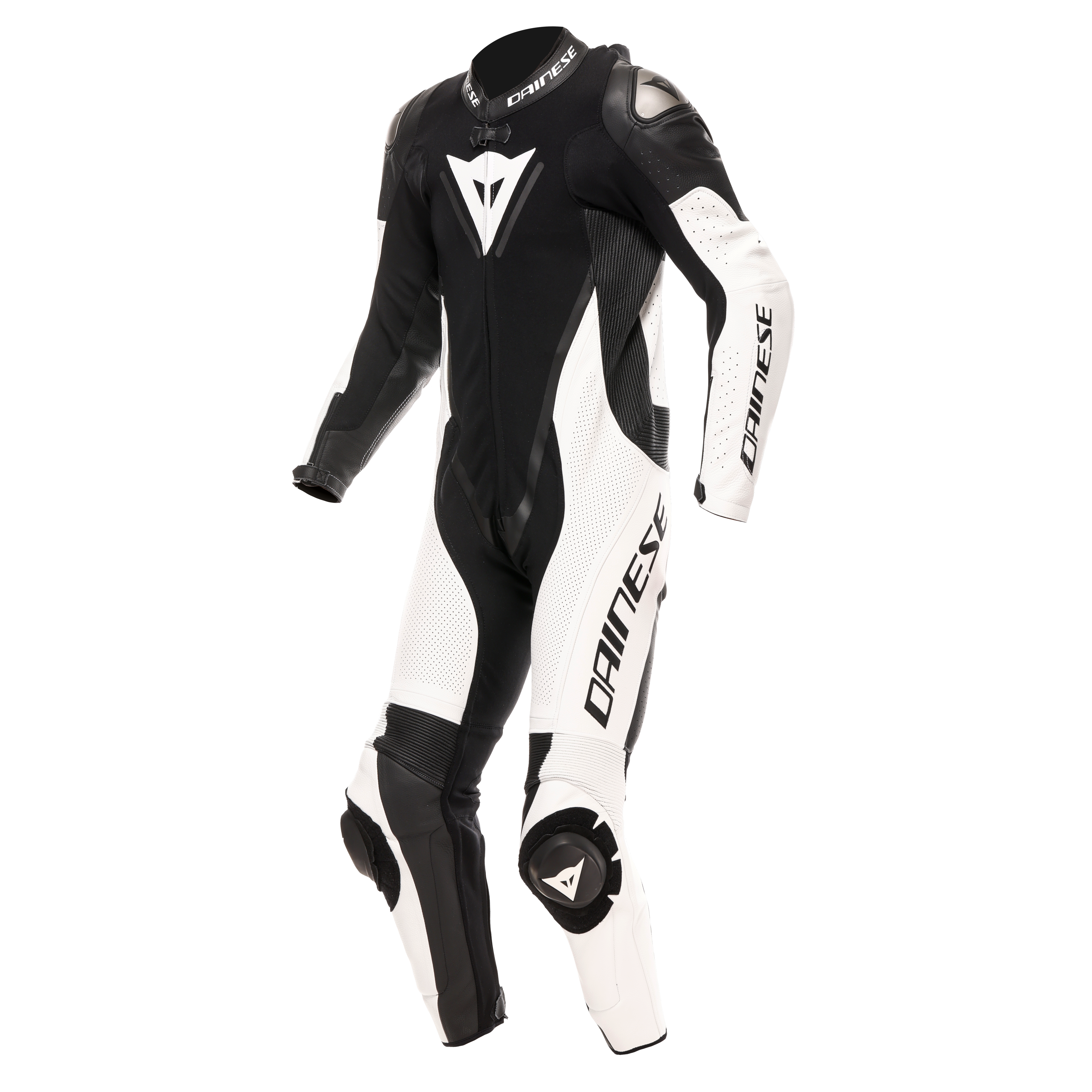 DEMON SPRINT - MEN'S ONE-PIECE PERFORATED LEATHER MOTORCYCLE SUIT - BLACK/WHITE/WHITE - 1