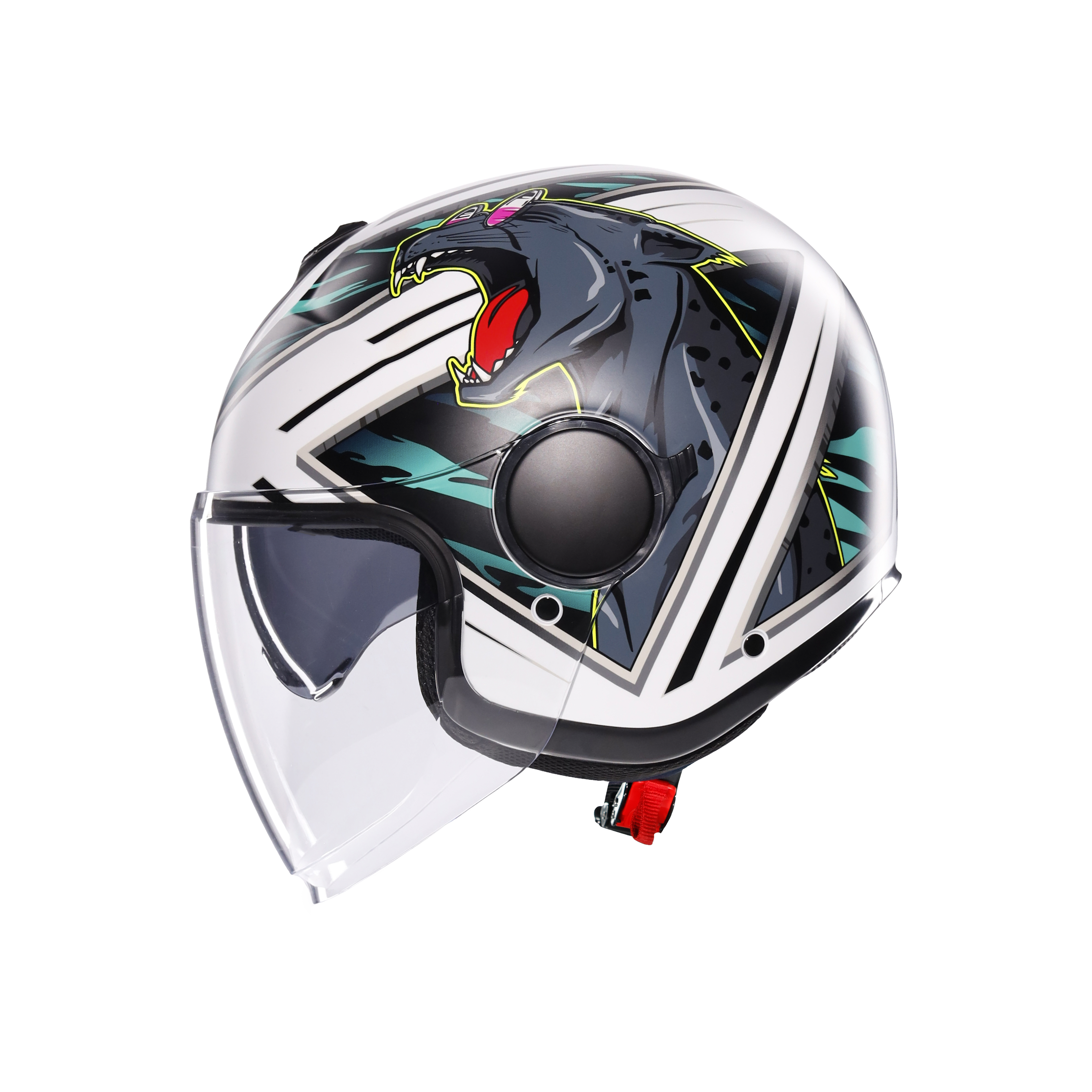 ETERES GHEPARD MATT WHITE/BLACK/GREEN - CASQUE MOTO JET E2206 -  - 2