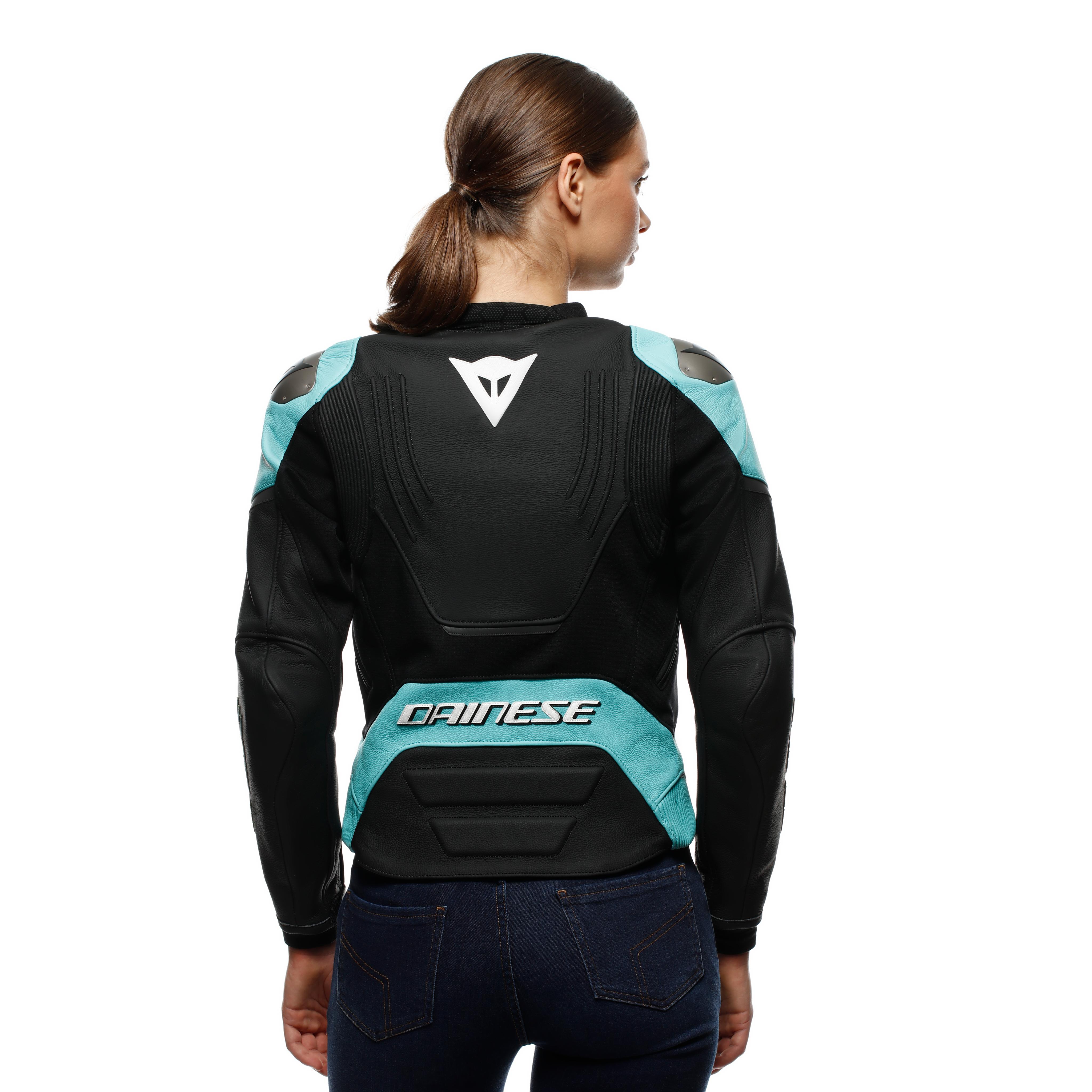 RACING 5 - WOMEN'S LEATHER MOTORCYCLE JACKET - BLACK/WATER - 5