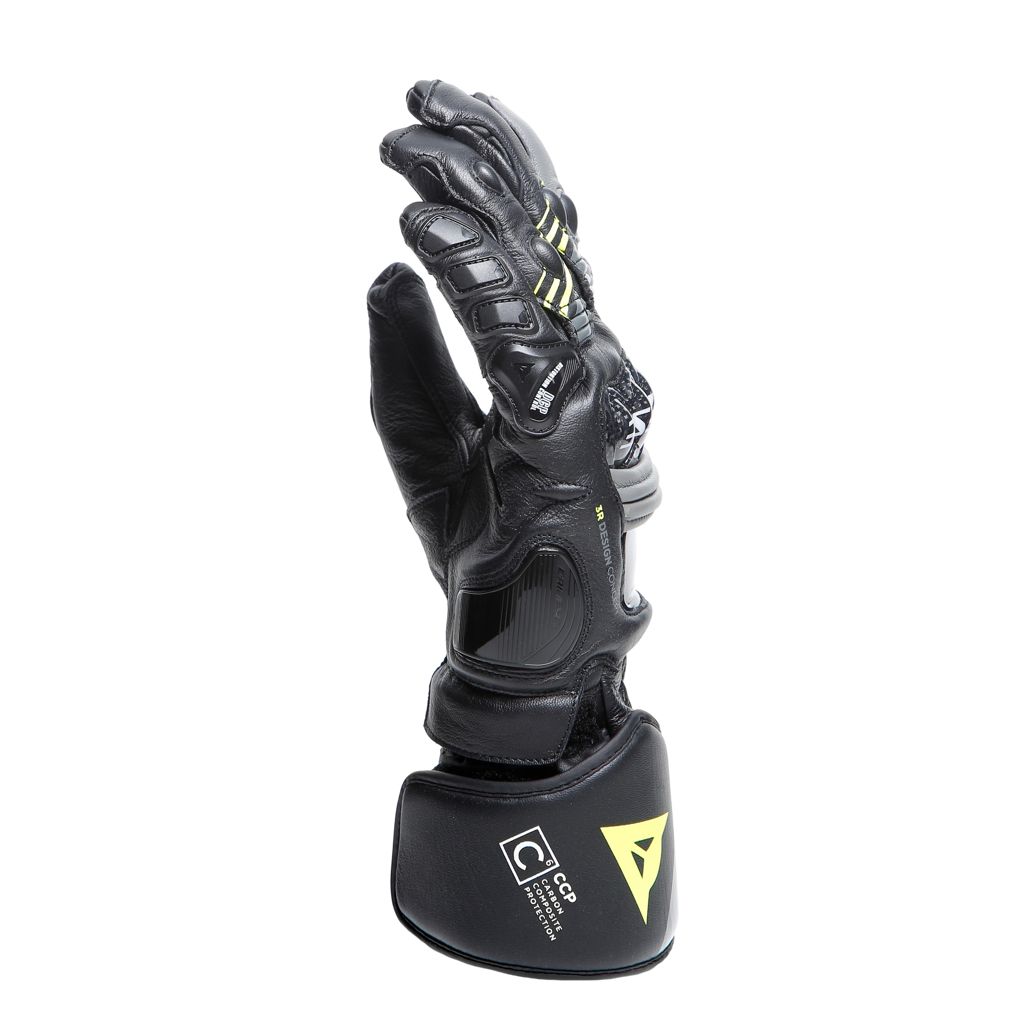 DRUID 4 - MEN'S MOTORCYCLE LEATHER GLOVES - BLACK/CHARCOAL-GRAY/FLUO-YELLOW - 4