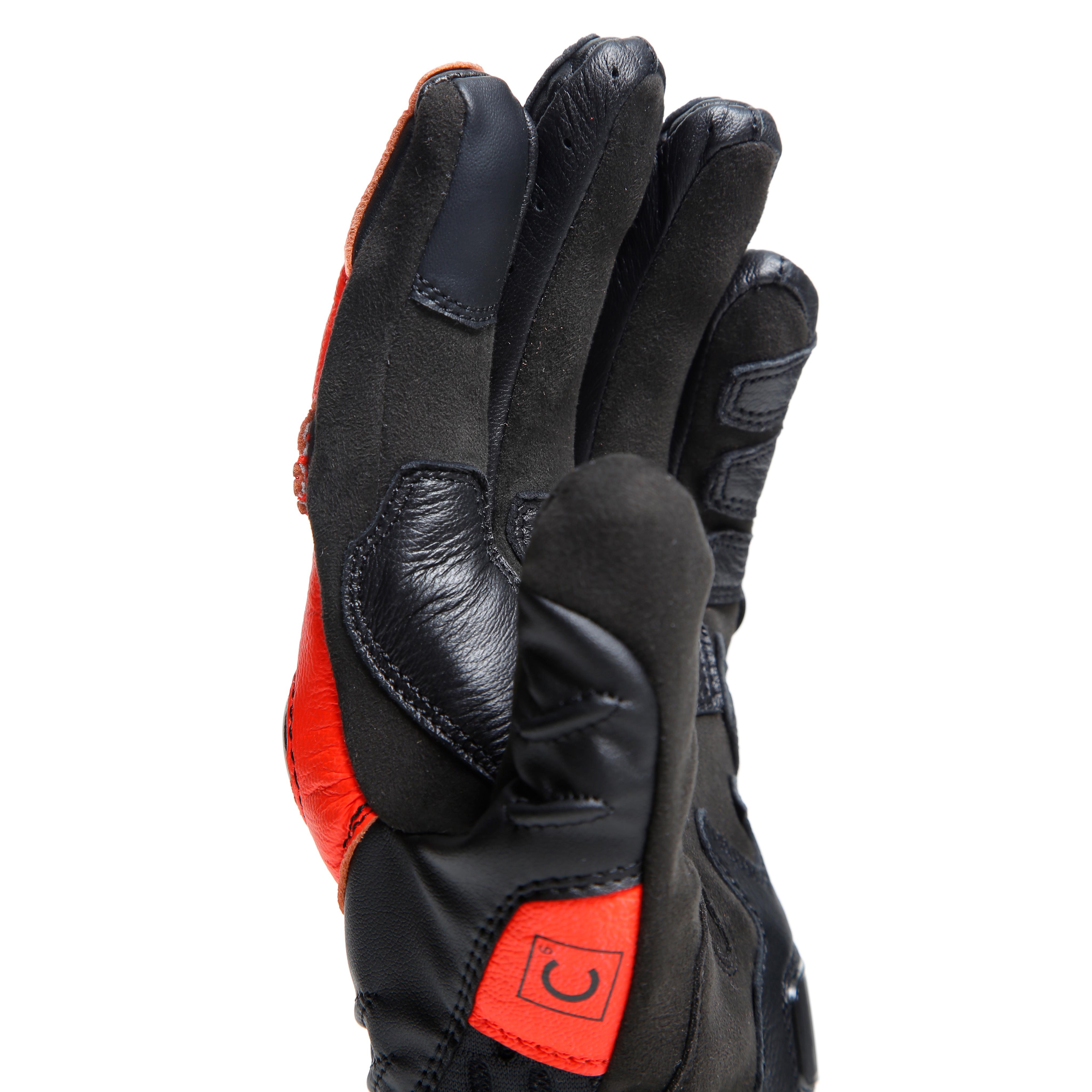 CARBON 4 - MEN'S MOTORCYCLE SHORT LEATHER GLOVES | BLACK/FLUO-RED