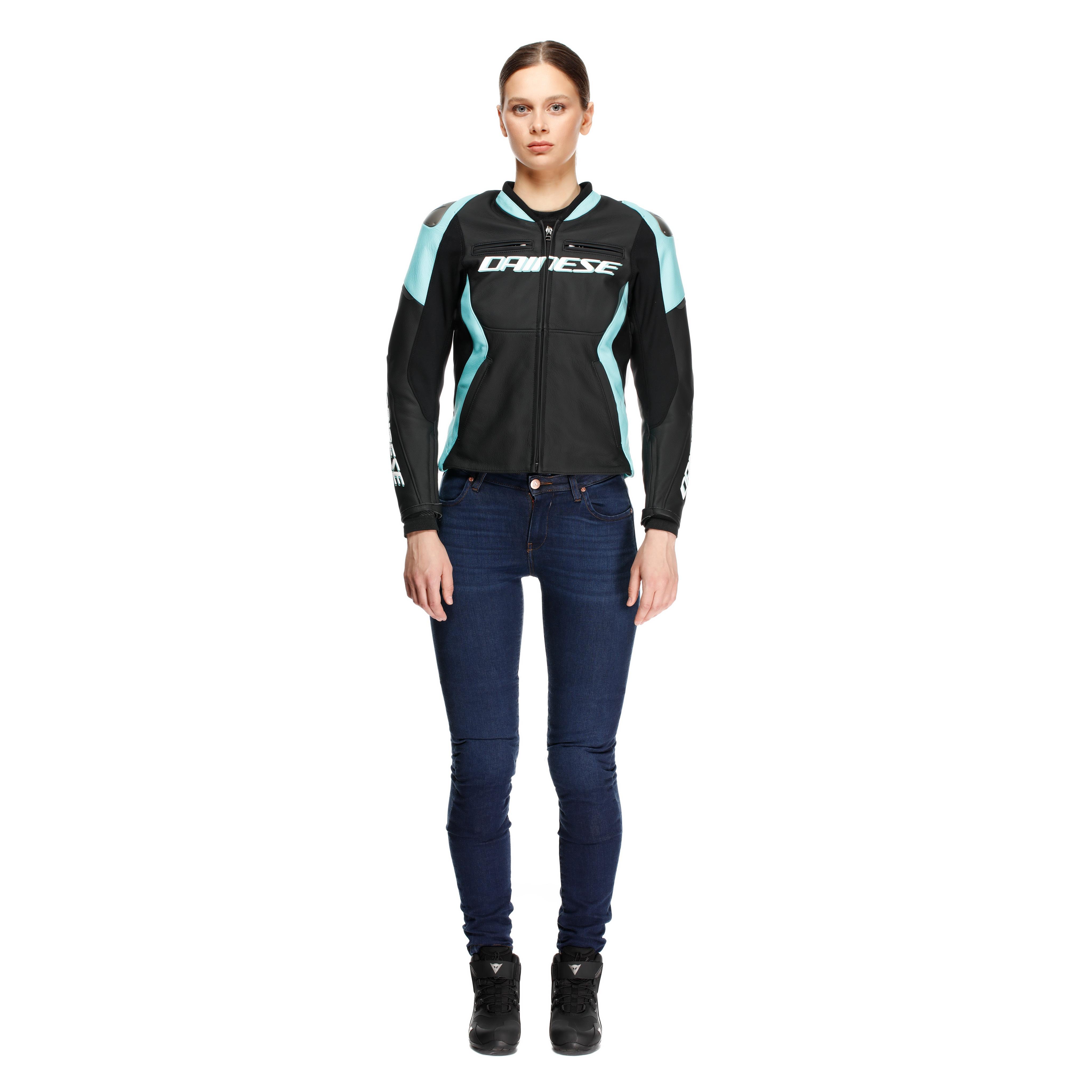 RACING 5 - DAMEN-MOTORSCHUTZJACKE AUS LEDER - BLACK/WATER - 16