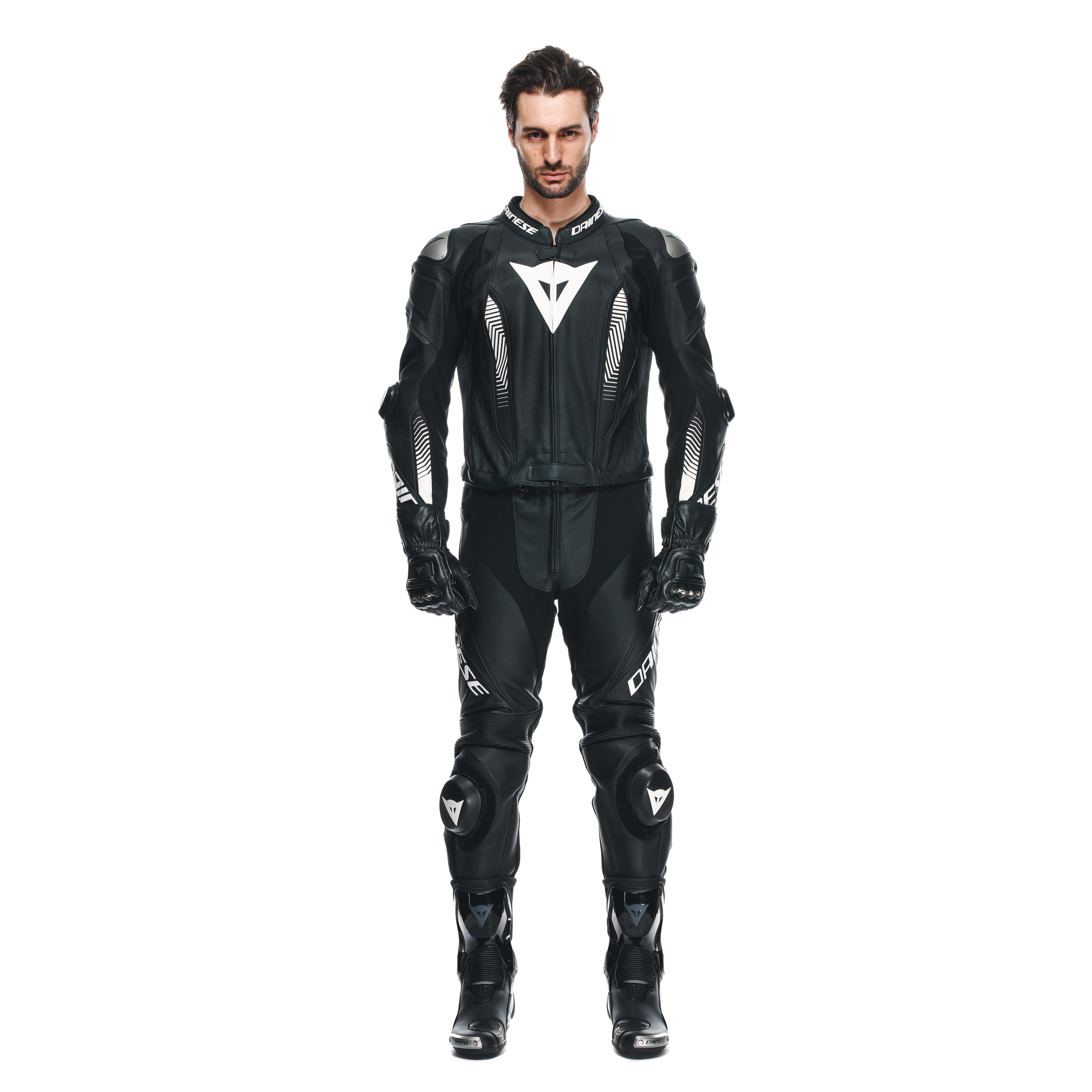 LAGUNA SECA 5 - MEN'S 2-PIECE MOTORCYCLE PERFORATED LEATHER SUIT - BLACK/BLACK/WHITE - 1