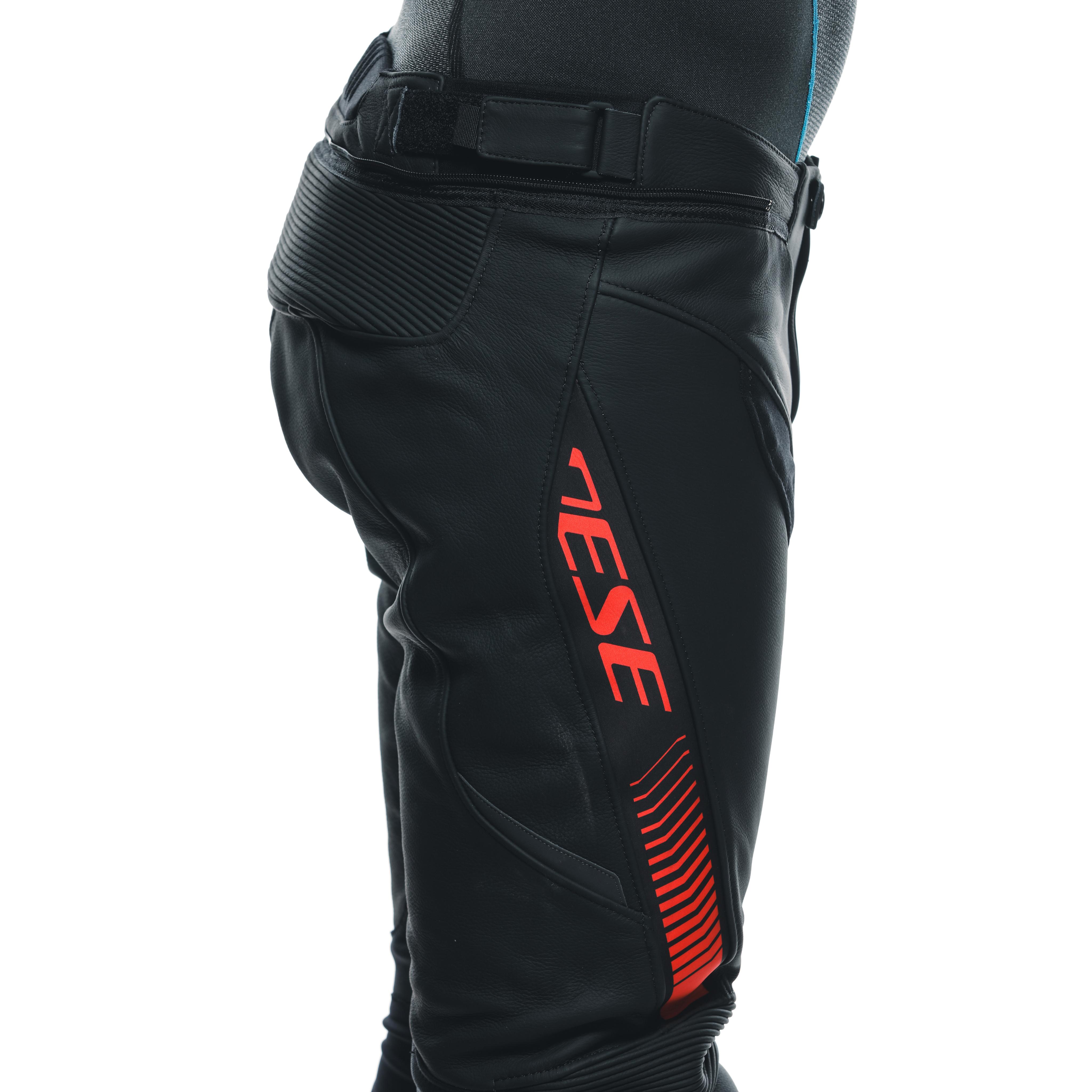 SUPER SPEED - MEN'S MOTORCYCLE LEATHER PANTS | BLACK/RED FLUO