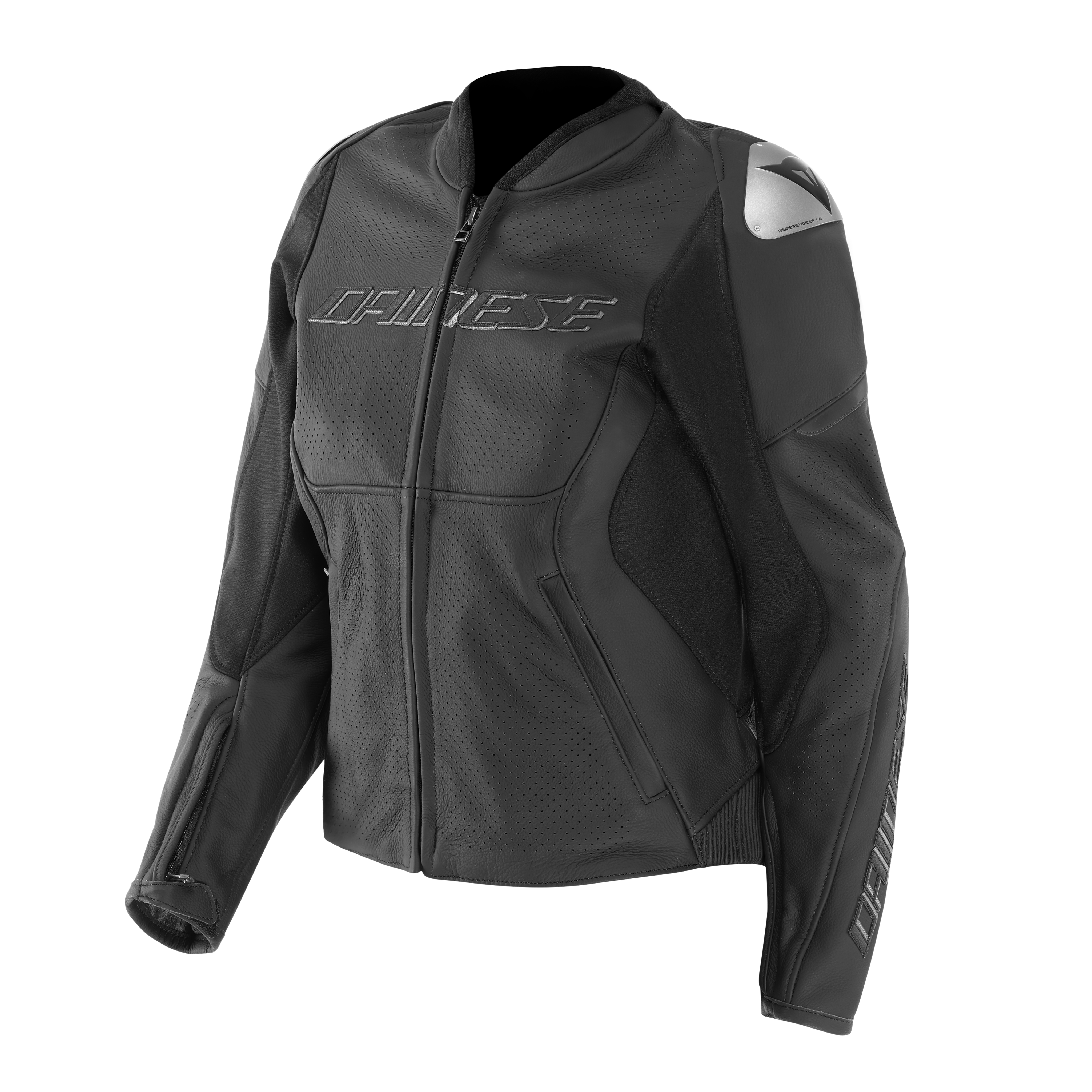 RACING 5 - WOMEN'S PERFORATED LEATHER MOTORCYCLE JACKET - BLACK/BLACK - 1