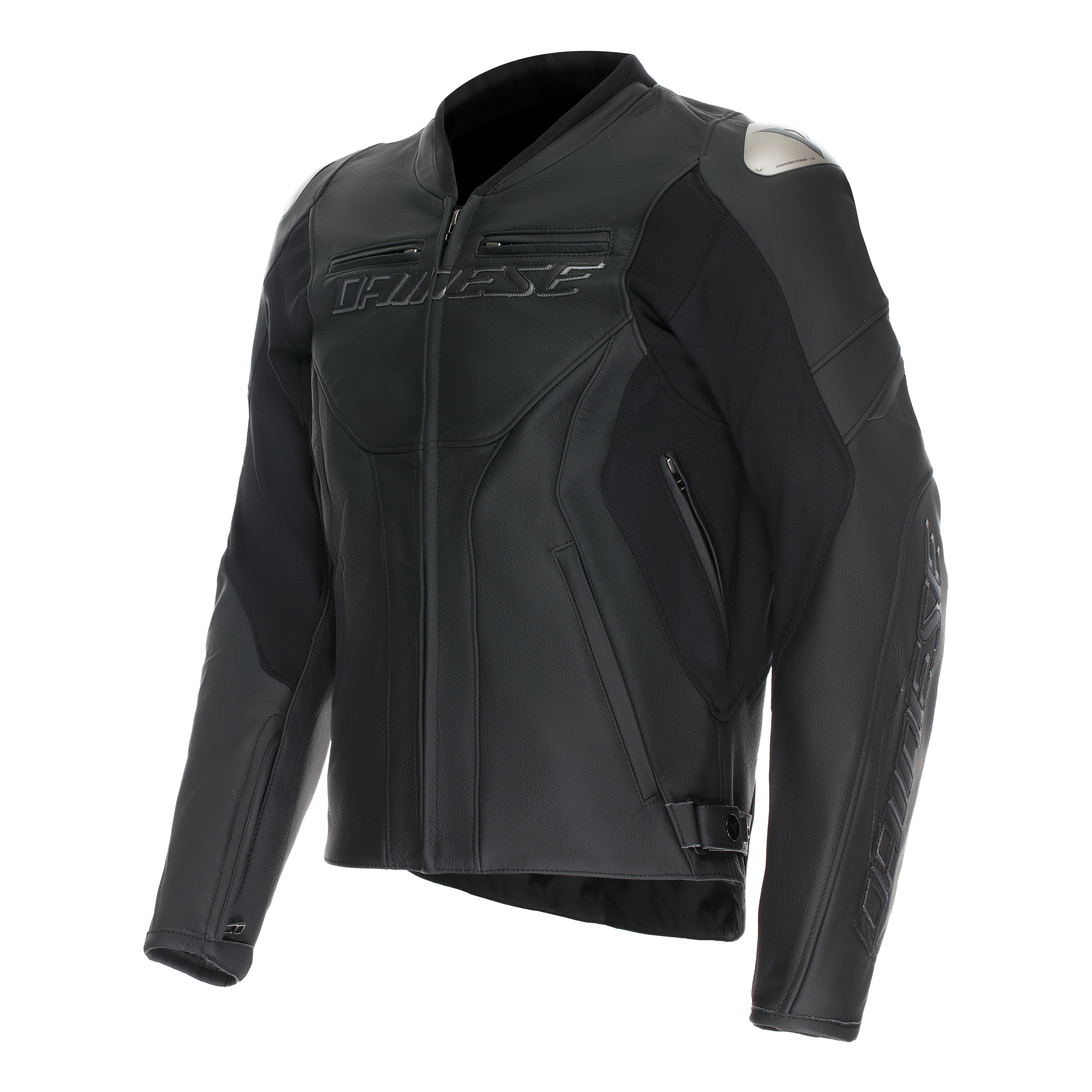 RACING 5 - MEN LEATHER MOTORCYCLE JACKET SHORT/TALL FIT (S/T) - BLACK/BLACK/BLACK - 1