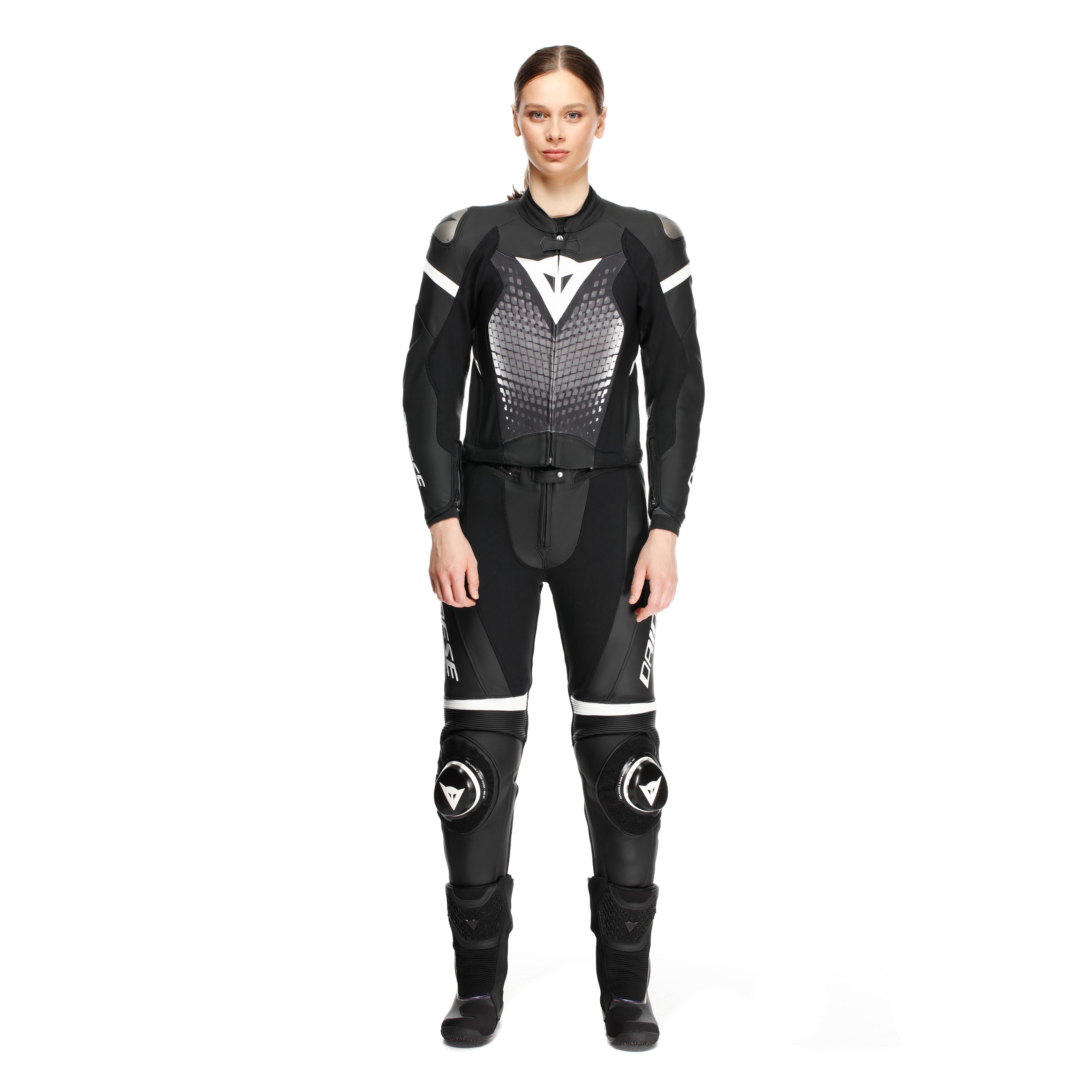 FULMINEA - WOMEN'S TWO-PIECE LEATHER SUIT SHORT/TALL FIT (S/T) - BLACK/WHITE - 3