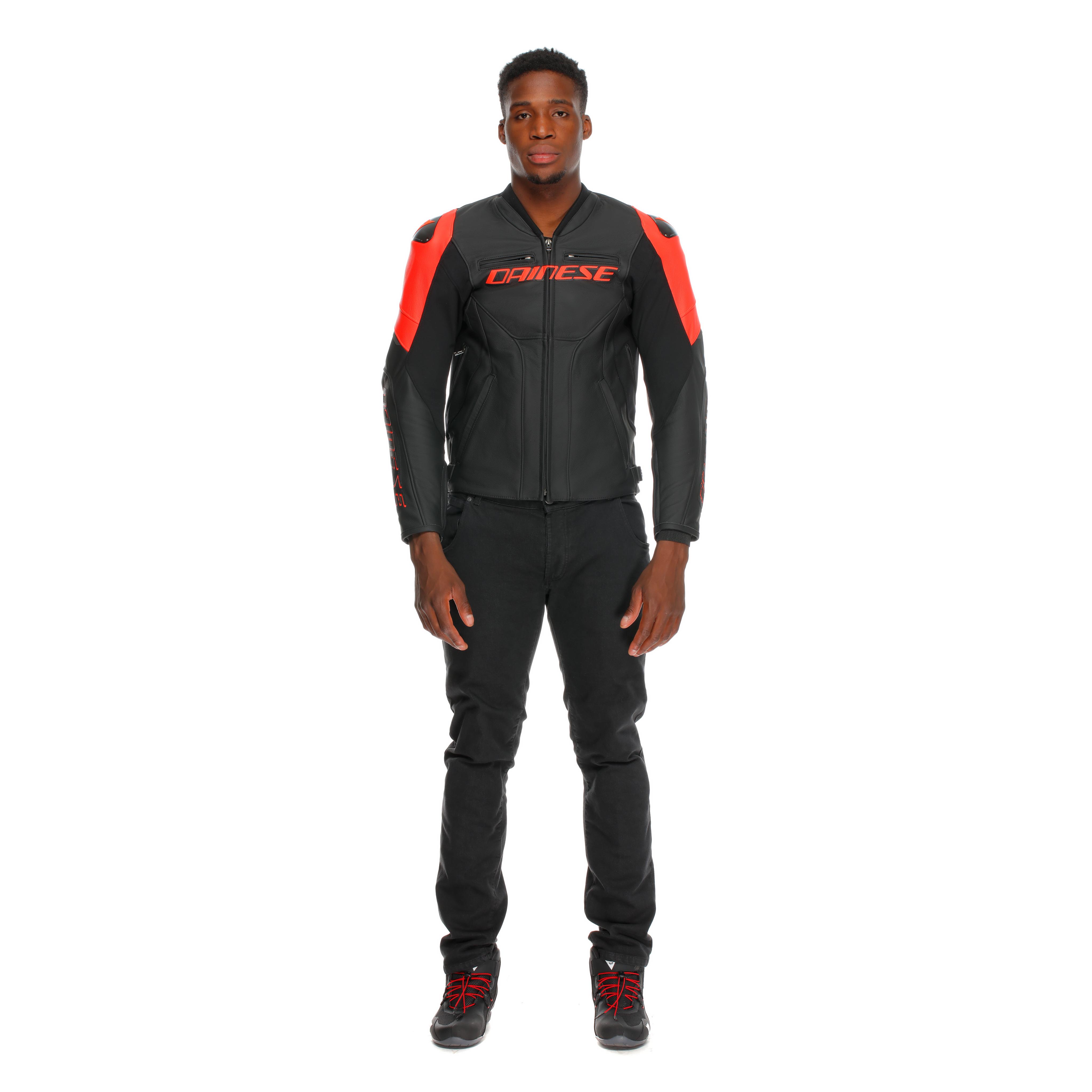 RACING 5 - HERREN MOTORRADJACKE AUS LEDER - BLACK/BLACK/RED-FLUO - 3