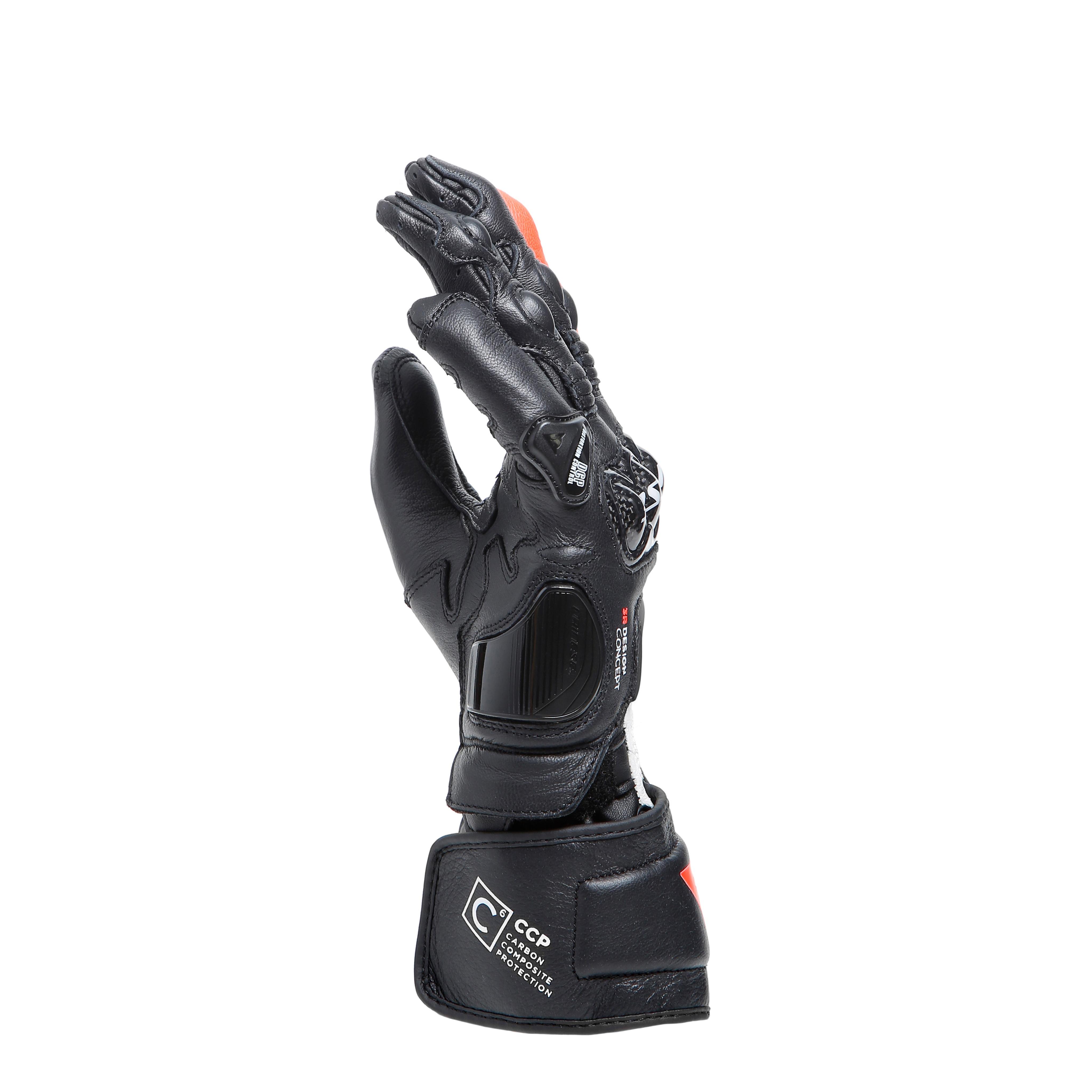 CARBON 4 - WOMEN'S MOTORCYCLE LONG LEATHER GLOVES - BLACK/WHITE/FLUO-RED - 4