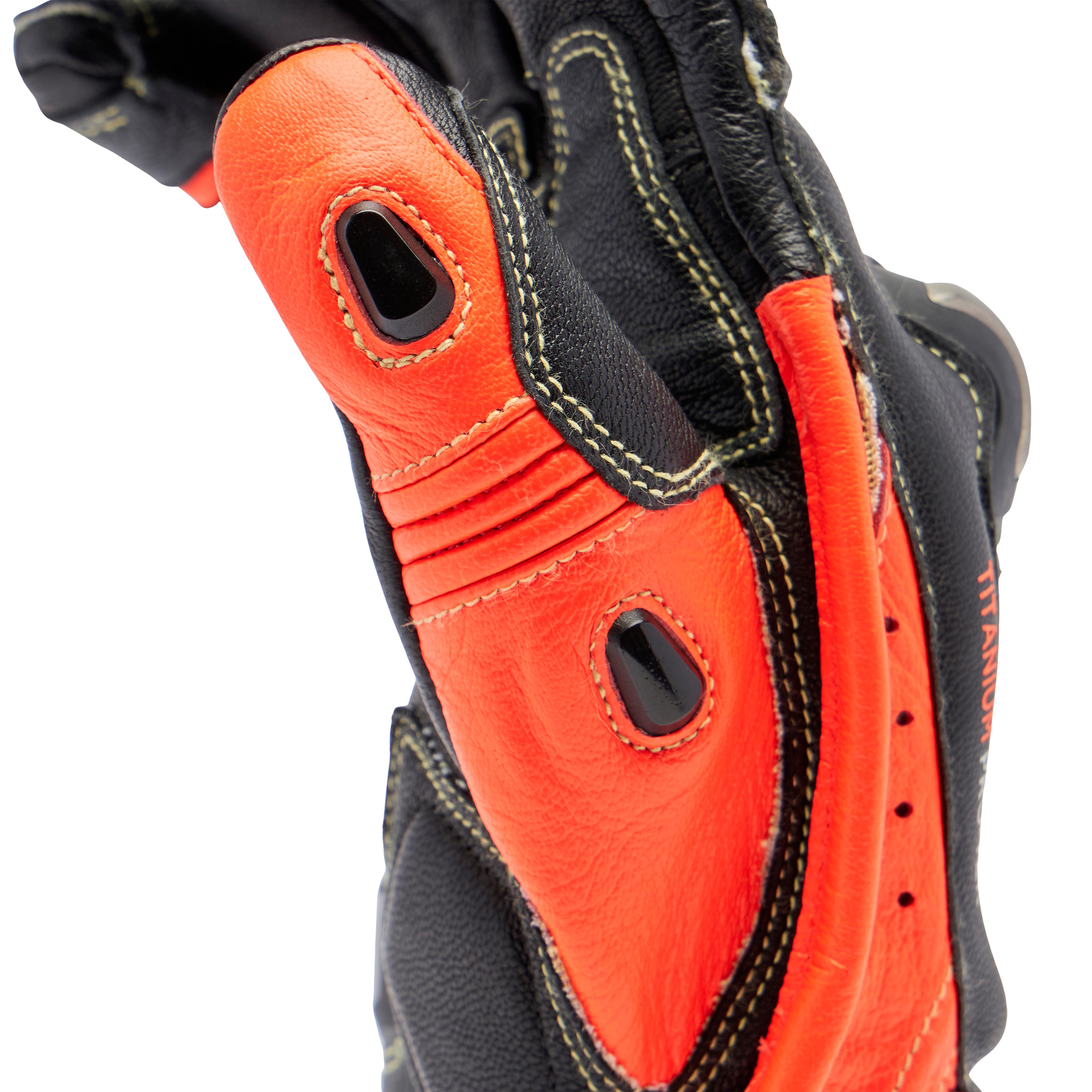 FULL METAL 7 - MEN'S MOTORCYCLE RACING LEATHER GLOVES - BLACK/RED FLUO - 9