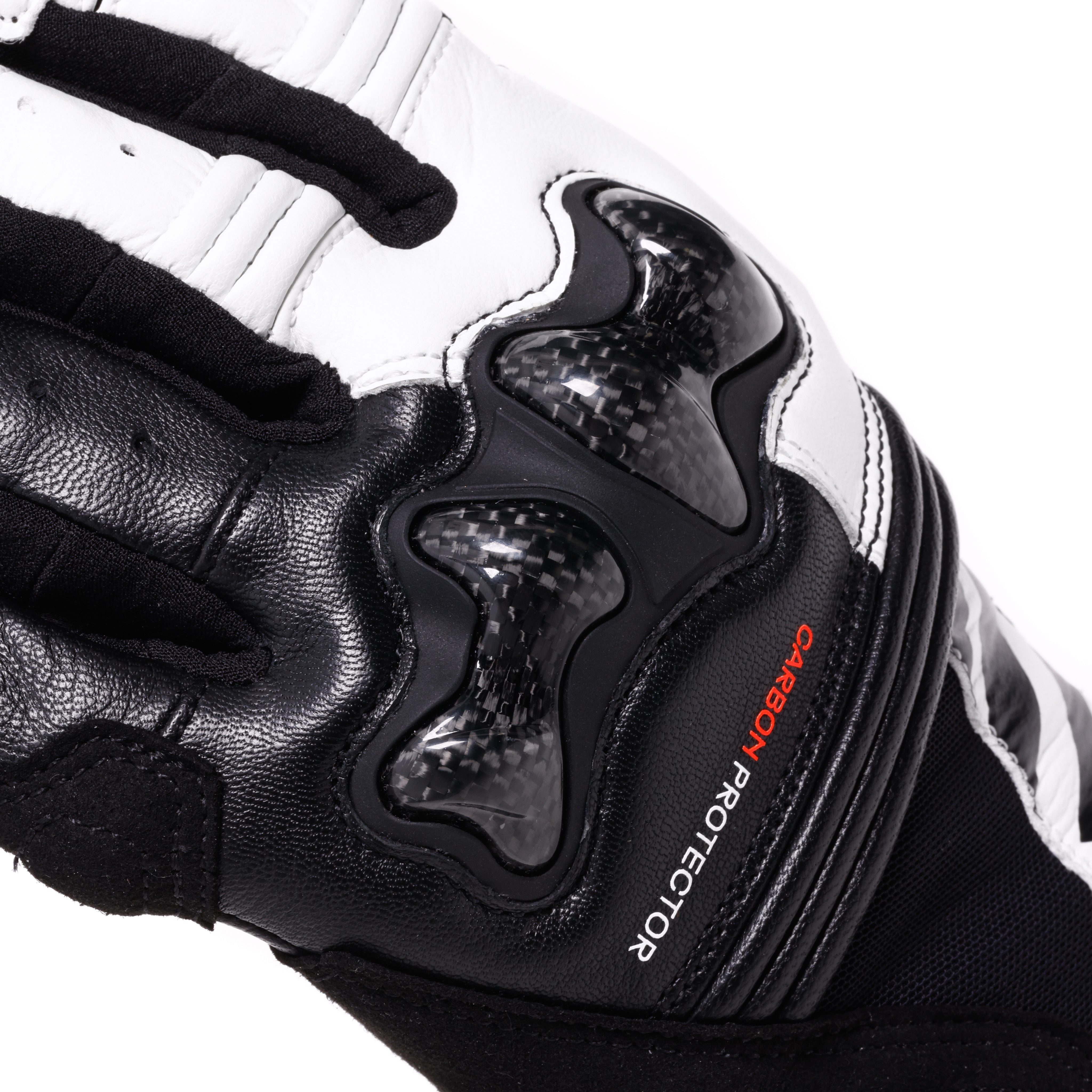 REACTO CARBON SHORT - GANTS MOTO COURTS EN CUIR FEMME - BLACK/WHITE/RED-FLUO - 6