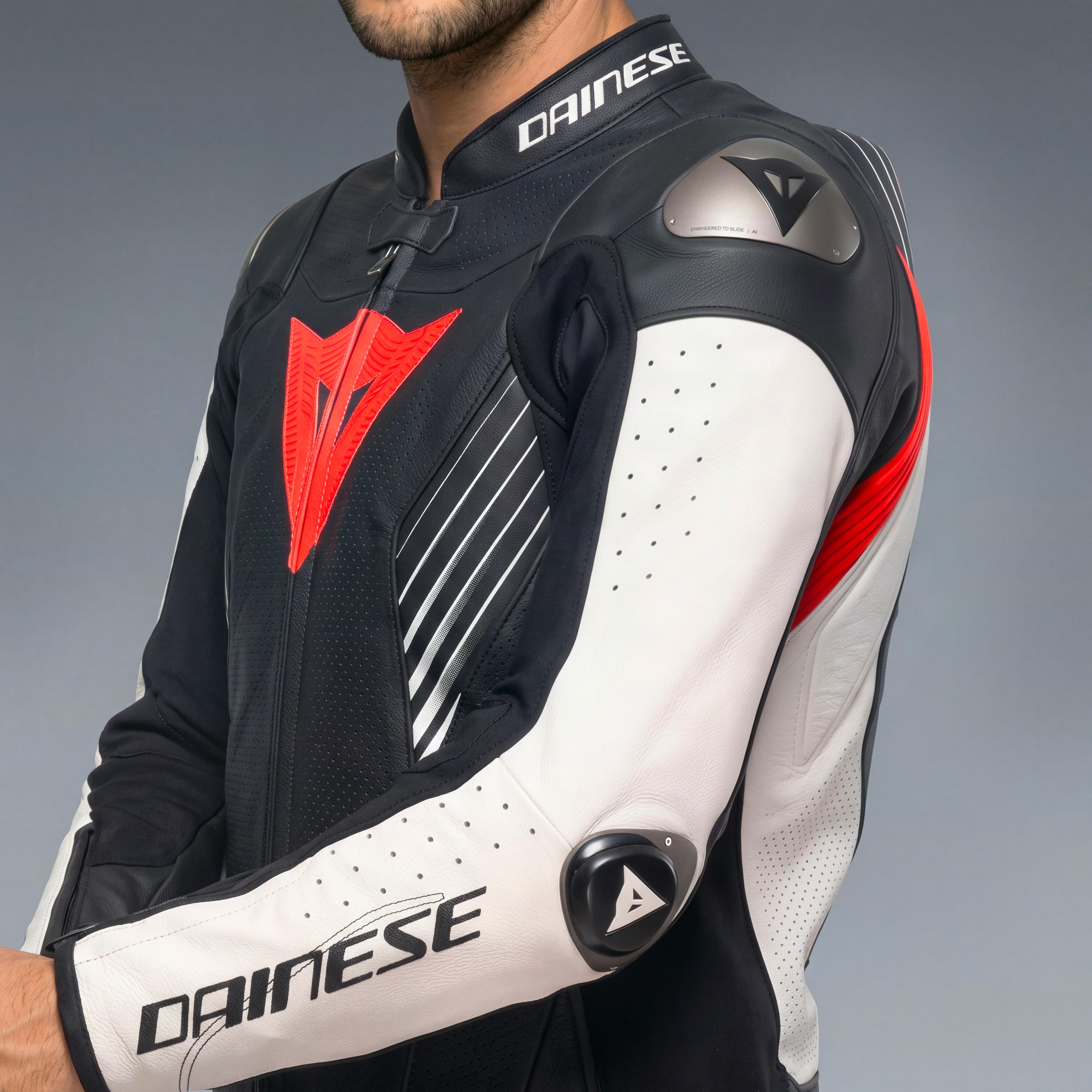 SUPER SPEED 5 - PERFORATED LEATHER MOTORCYCLE JACKET MEN - BLACK/WHITE/RED-FLUO - 5