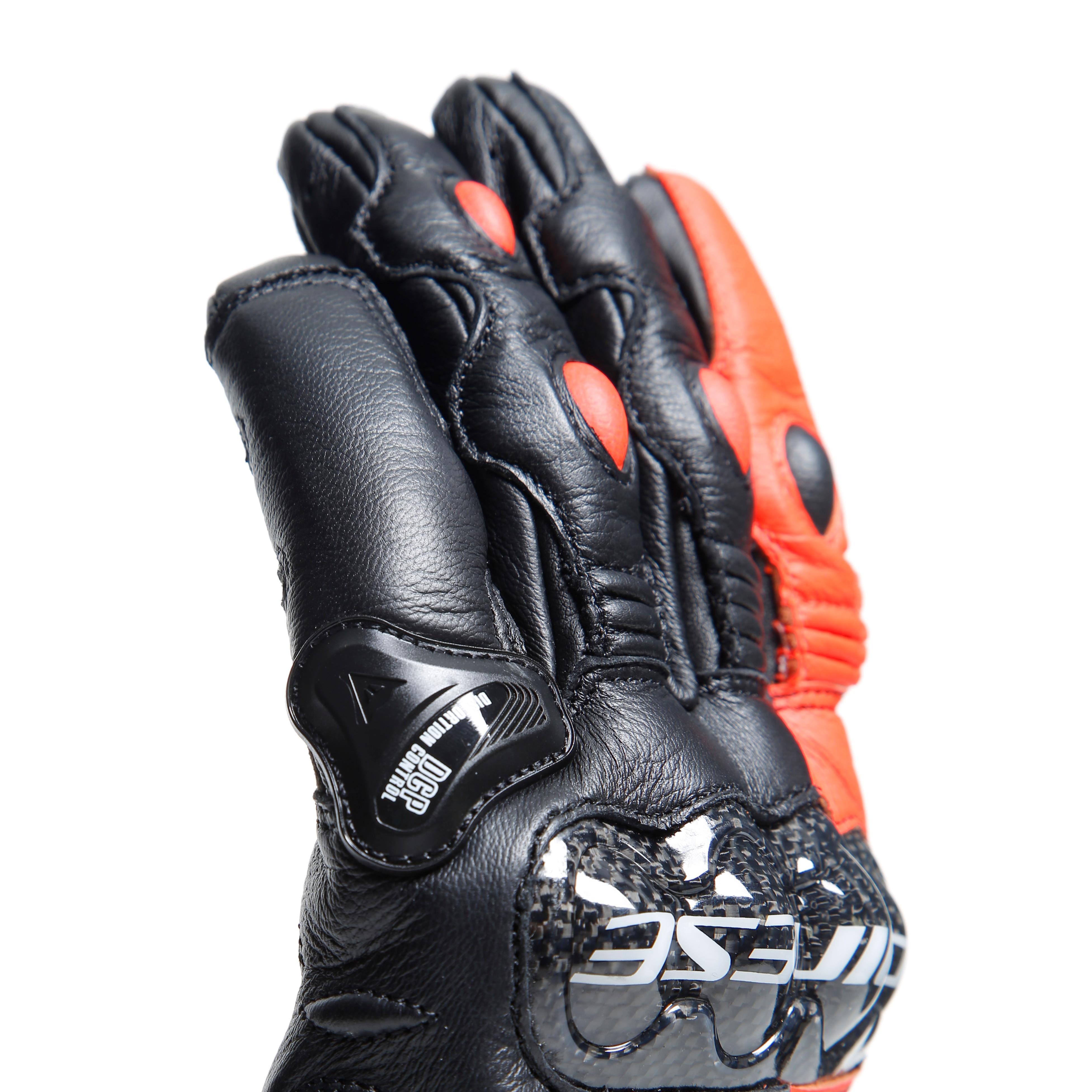 CARBON 4 - MEN'S MOTORCYCLE SHORT LEATHER GLOVES | BLACK/FLUO-RED