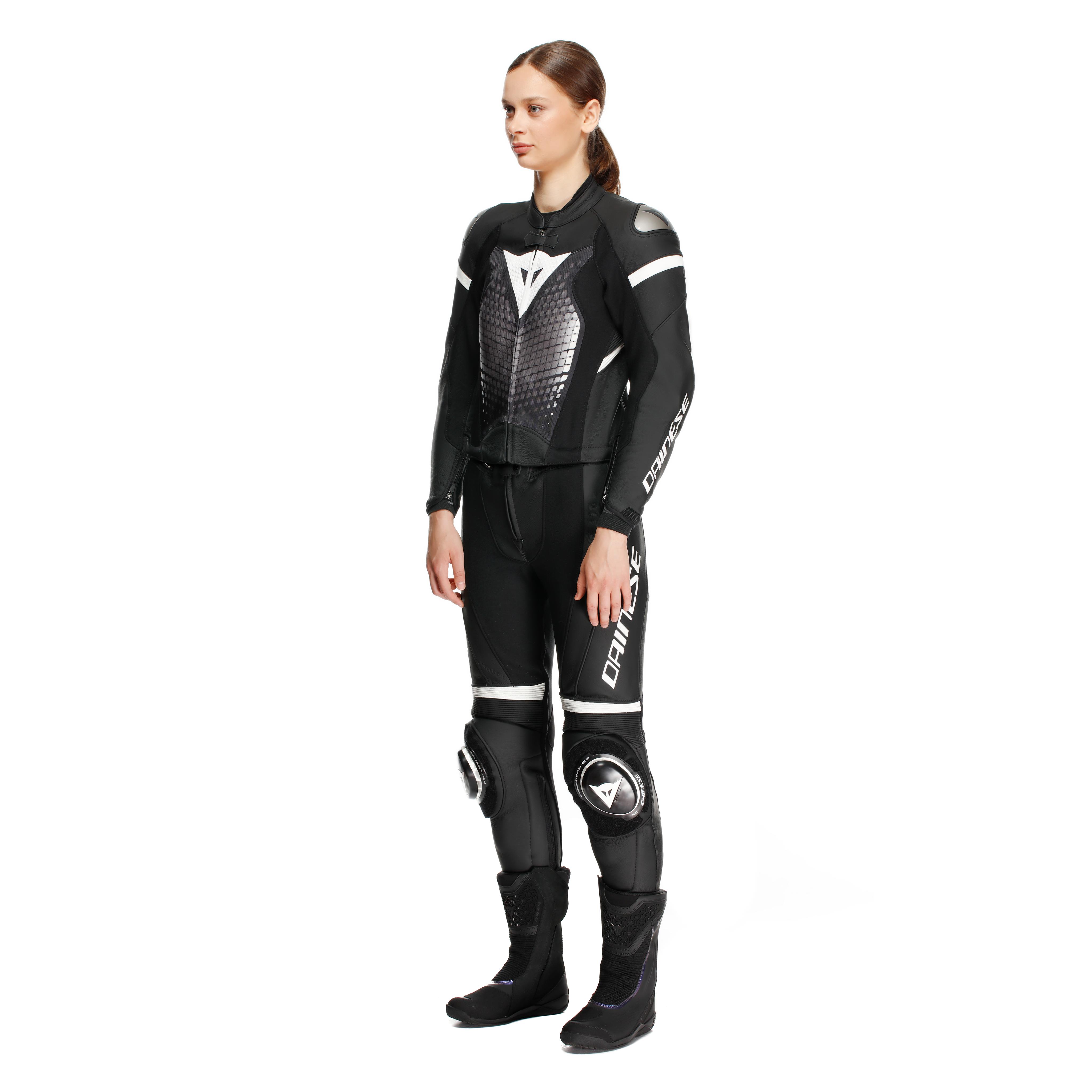 FULMINEA - WOMEN'S TWO-PIECE LEATHER SUIT SHORT/TALL FIT (S/T) - BLACK/WHITE - 4