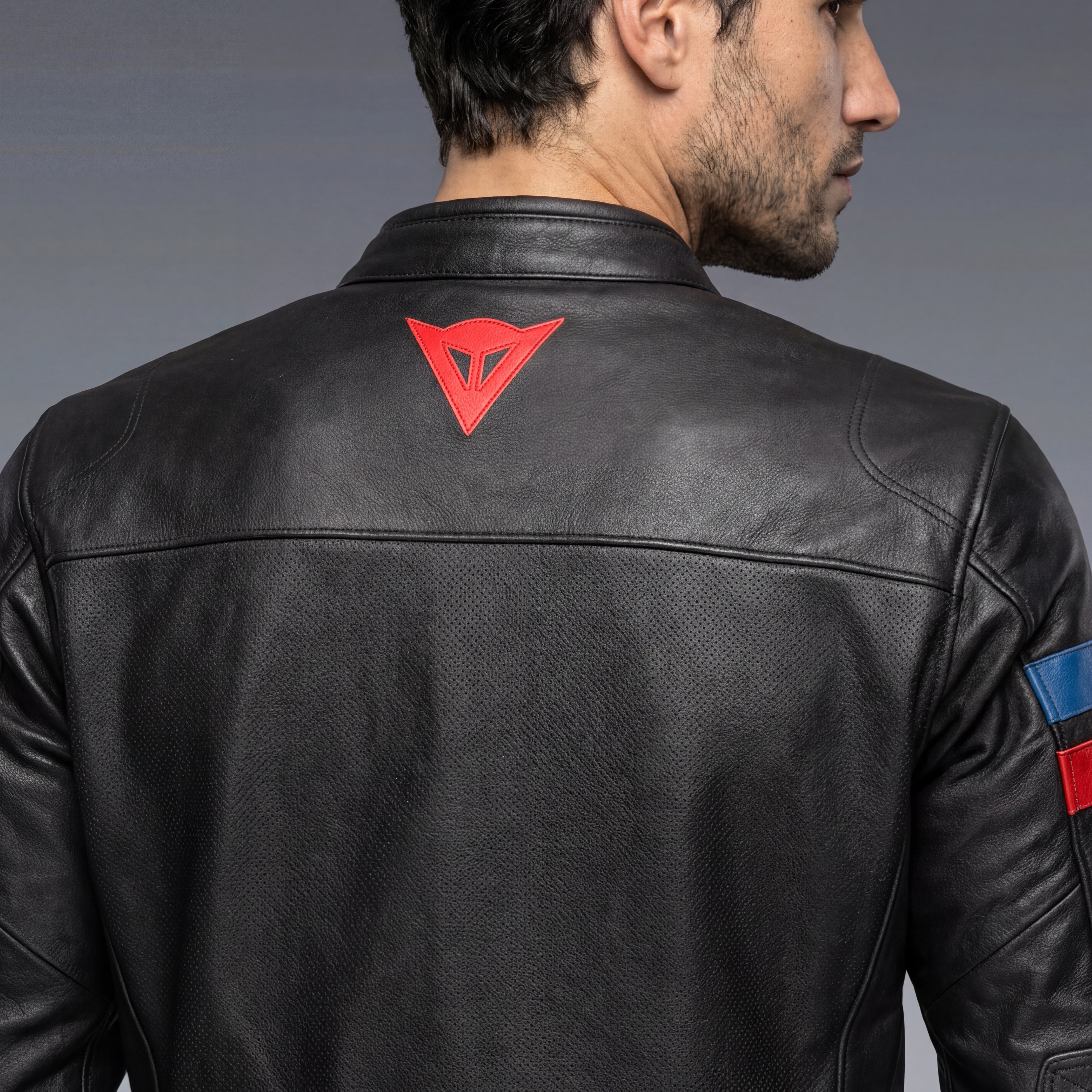 LEGGENDA -MEN PERFORATED LEATHER MOTORCYCLE JACKET - BLACK - 6
