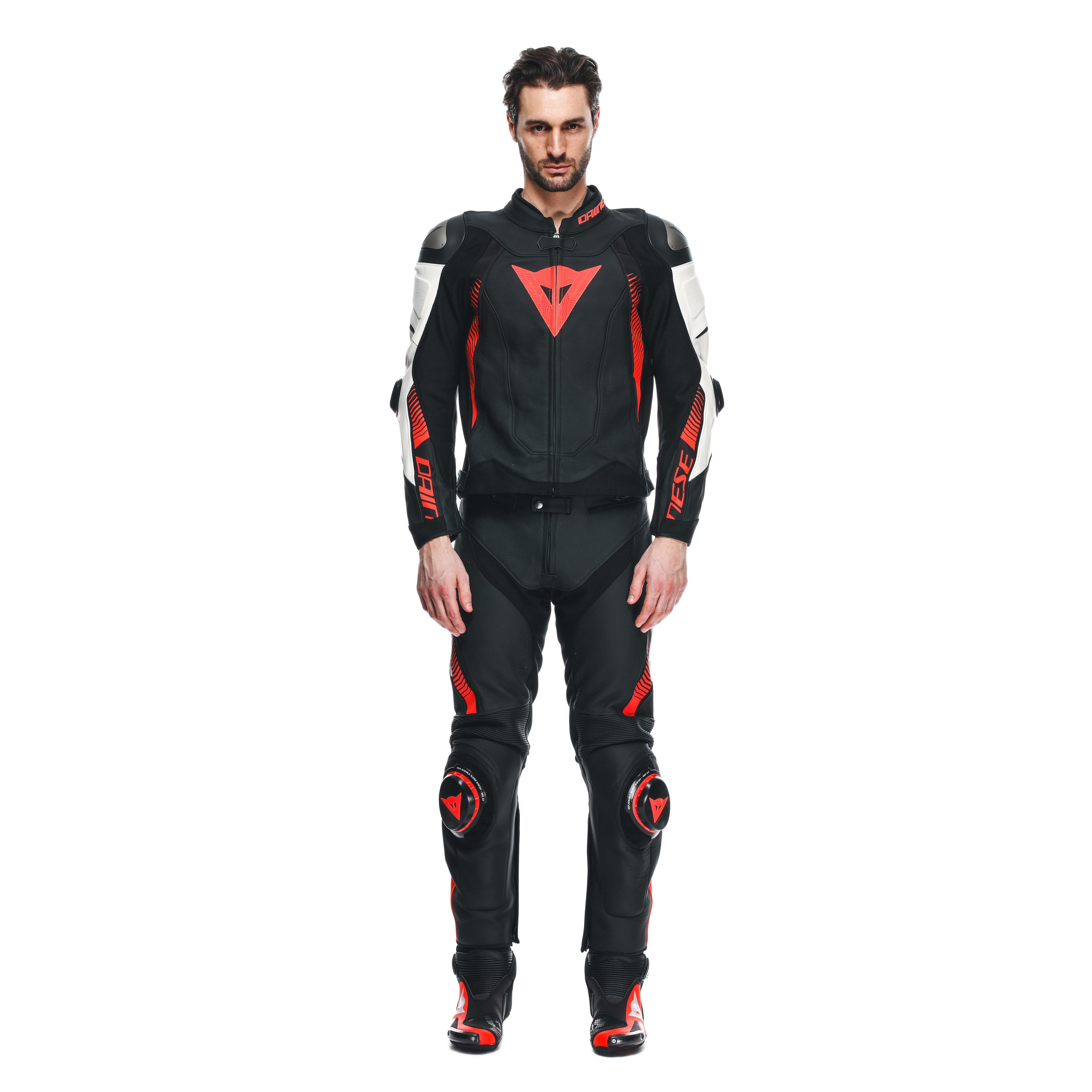 SUPER SPEED 4 - MEN PERFORATED LEATHER MOTORCYCLE JACKET - BLACK-MATT/WHITE/FLUO-RED - 3
