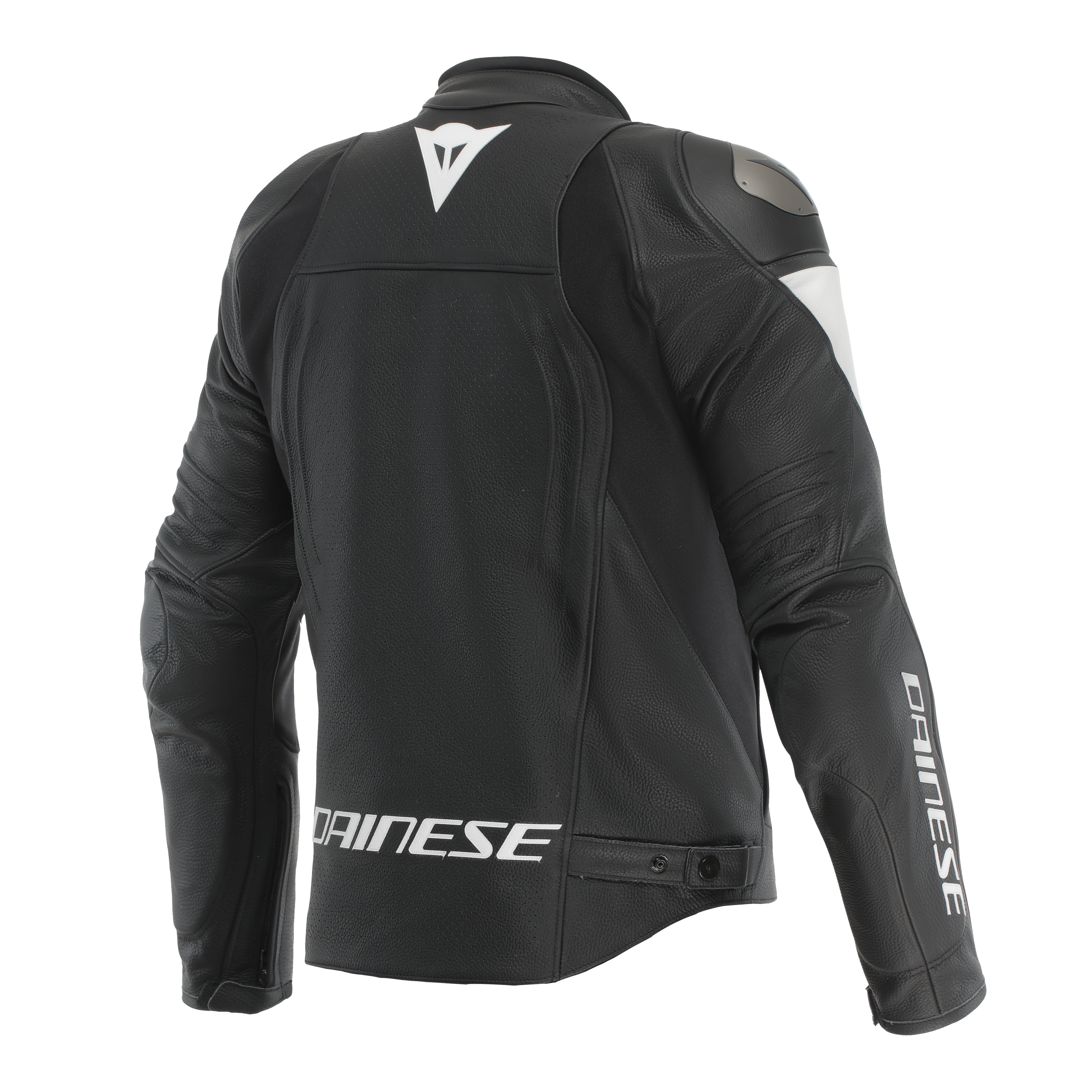ESSENTIAL 2 - MEN PERFORATED LEATHER MOTORCYCLE JACKET - BLACK/BLACK/WHITE - 2