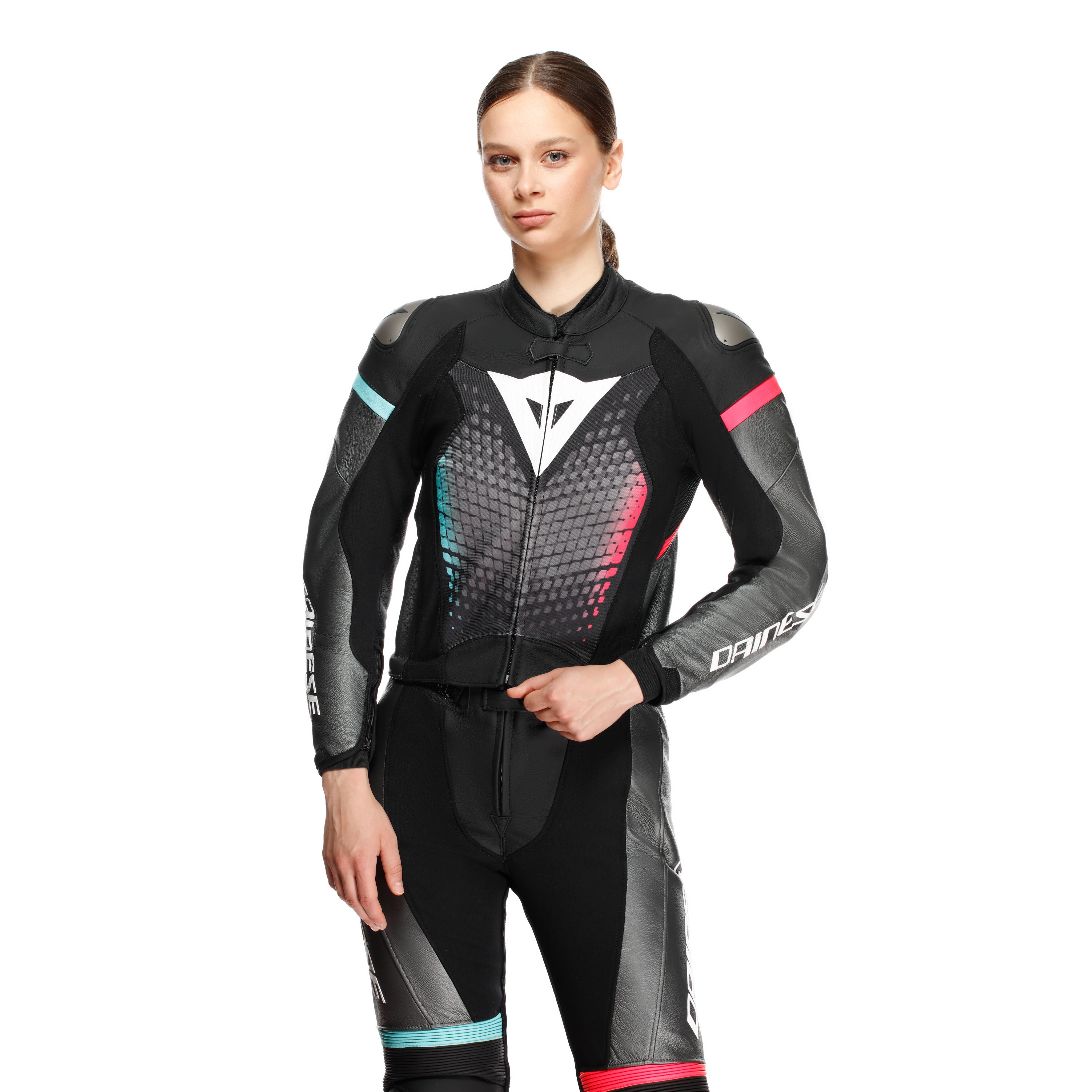 FULMINEA - WOMEN'S TWO-PIECE LEATHER SUIT - BLACK/ANTHRACITE/WHITE - 5