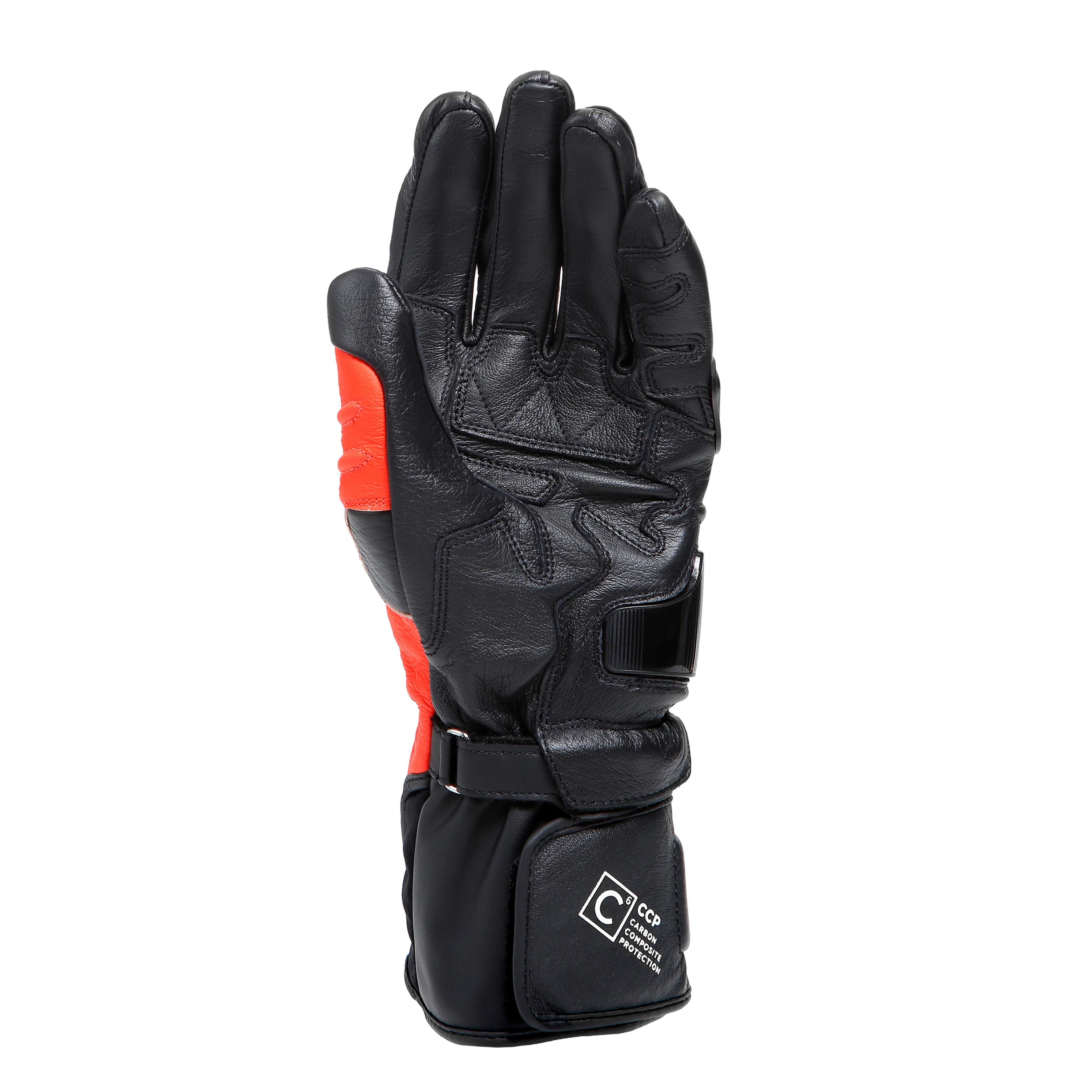 CARBON 4 - MEN'S MOTORCYCLE LONG LEATHER GLOVES - BLACK/FLUO-RED/WHITE - 3