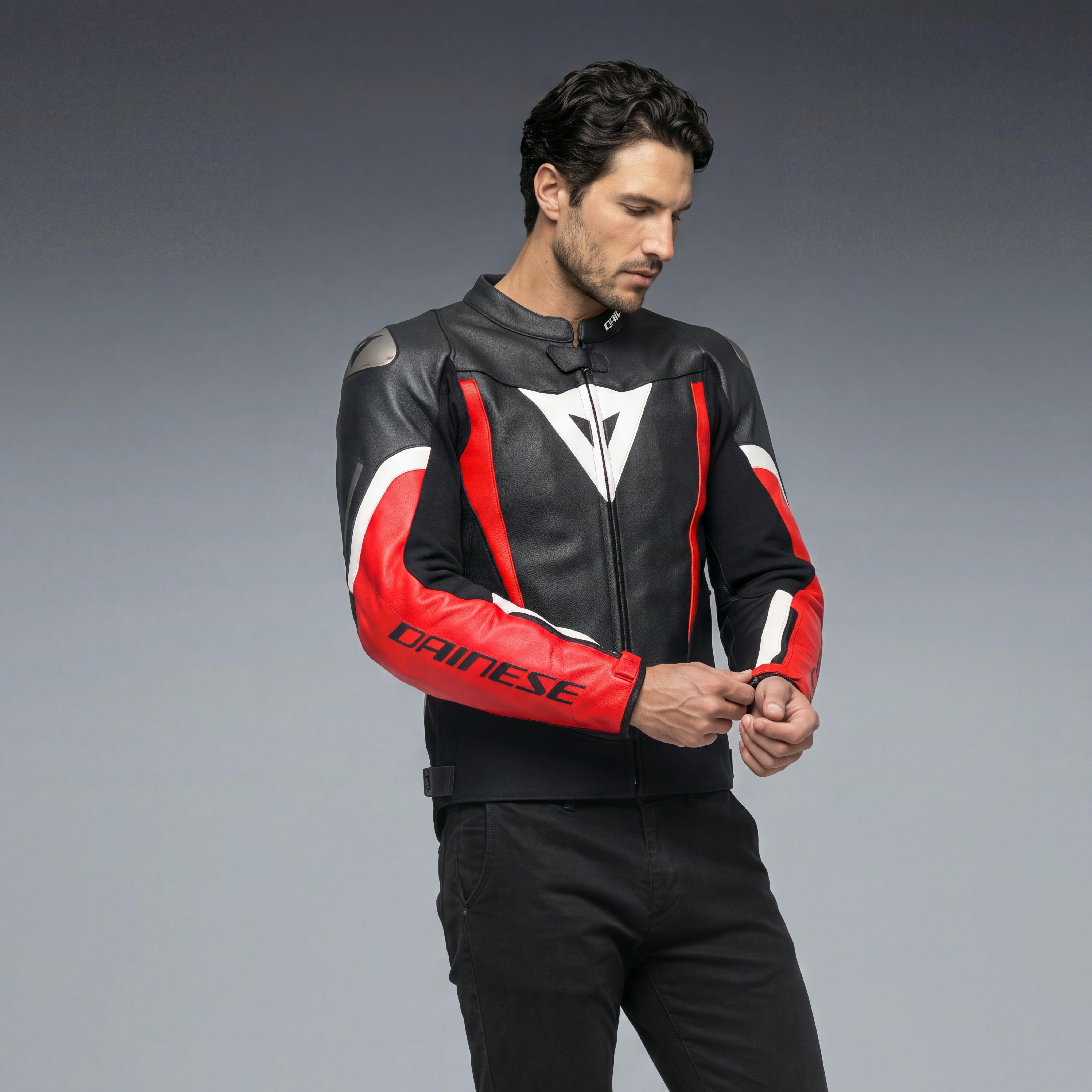 AVRO 6 - LEATHER MOTORCYCLE JACKET MEN - BLACK/RED-LAVA/WHITE - 3