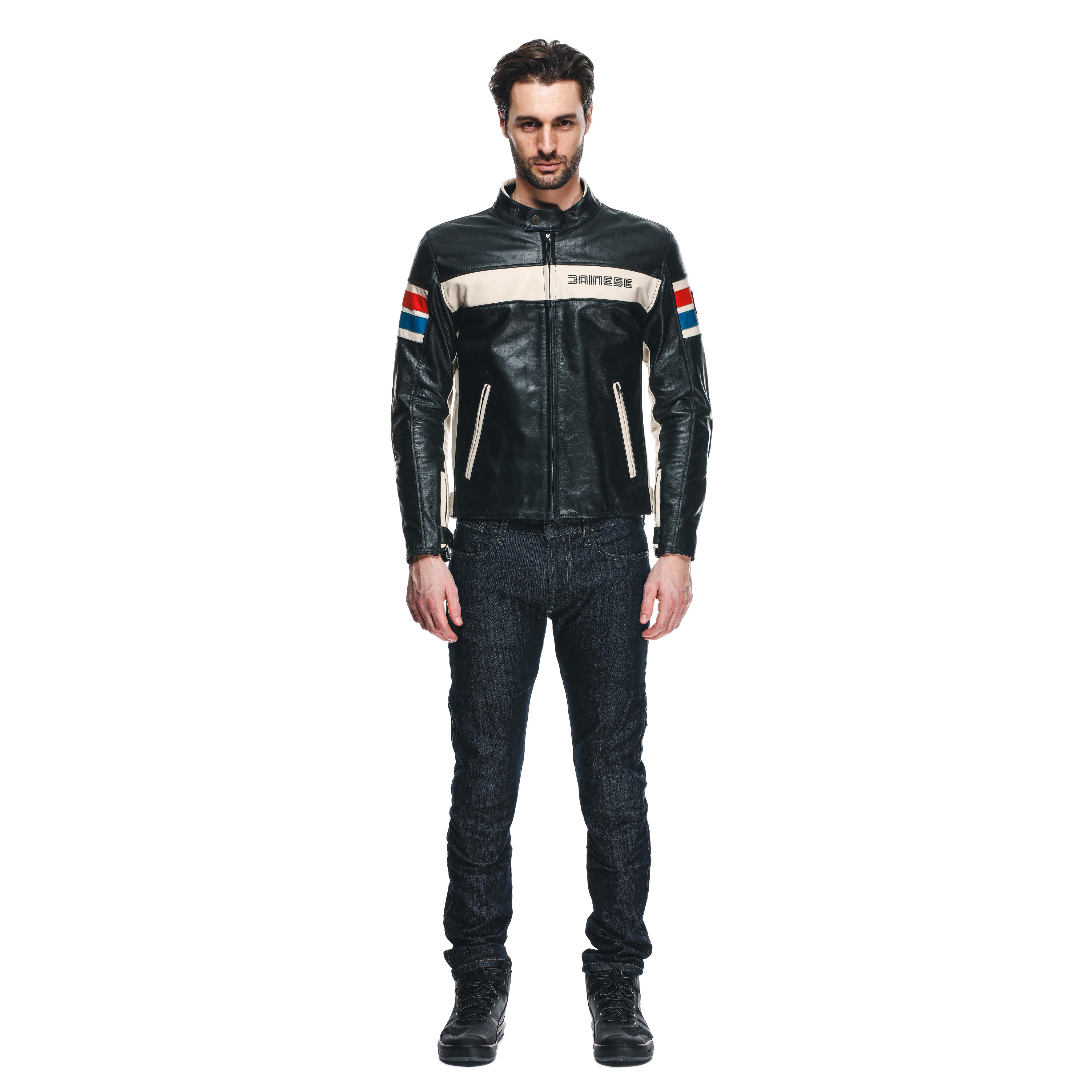 HF D1 - MEN'S MOTORCYCLE LEATHER JACKET | BLACK/RED/BLUE | Dainese