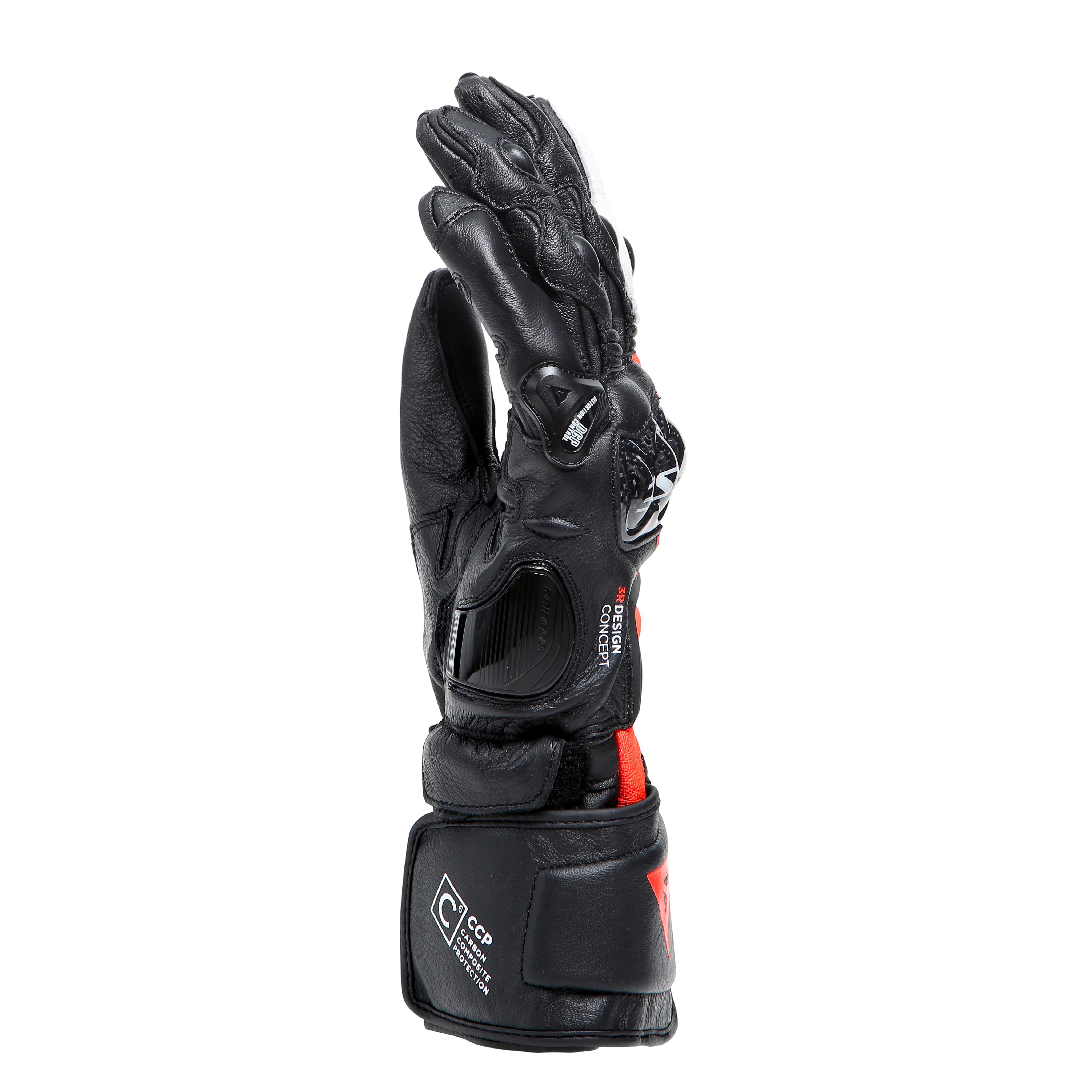 CARBON 4 - MEN'S MOTORCYCLE LONG LEATHER GLOVES - BLACK/FLUO-RED/WHITE - 4