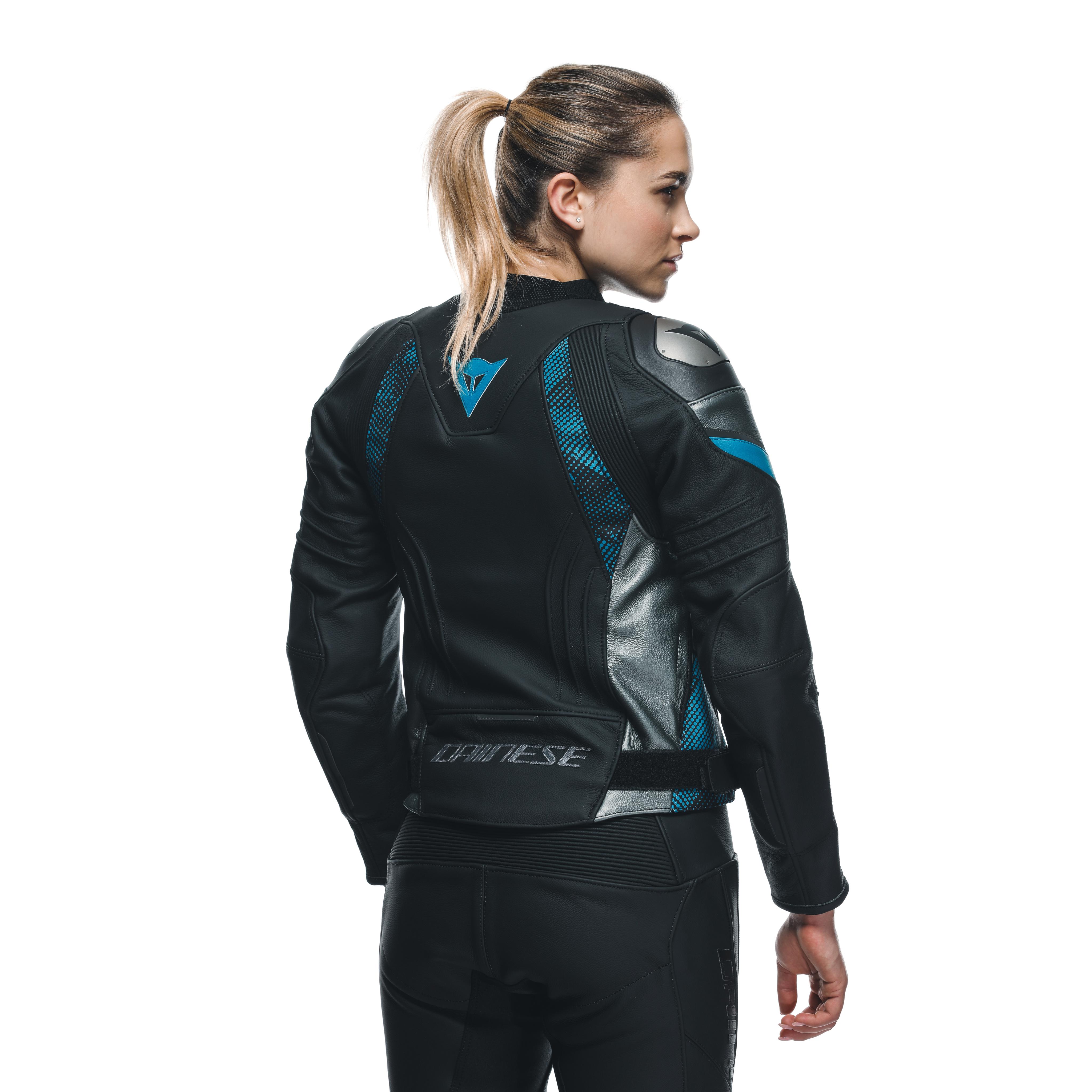 AVRO 5 - WOMEN'S MOTORCYCLE LEATHER JACKET - BLACK/TEAL/ANTHRACITE - 6