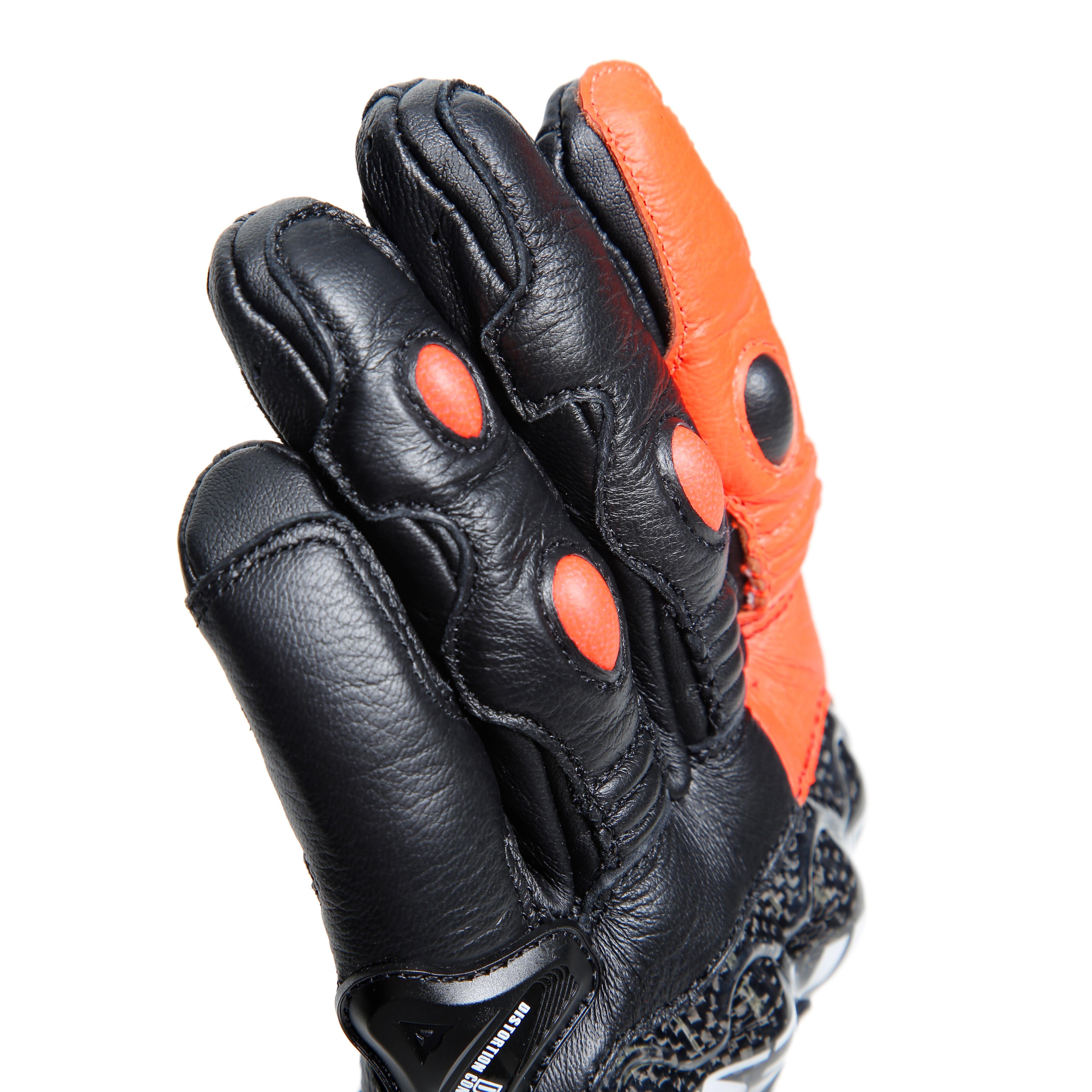 CARBON 4 - MEN'S MOTORCYCLE SHORT LEATHER GLOVES | BLACK/FLUO-RED